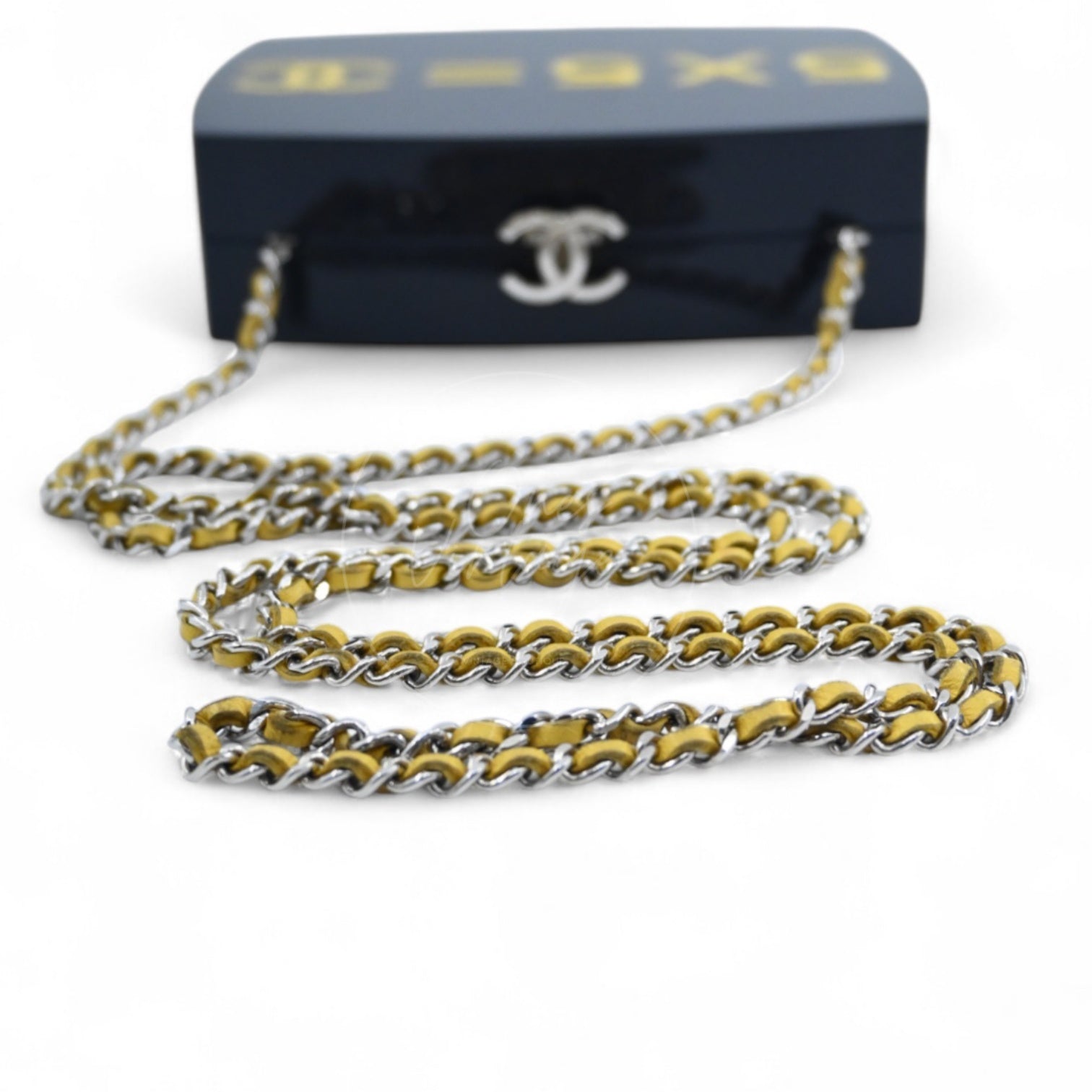 Chanel 5x5=Chanel Plexiglass Evening In The Street Clutch Box Bag GHW Navy Yellow Series 20