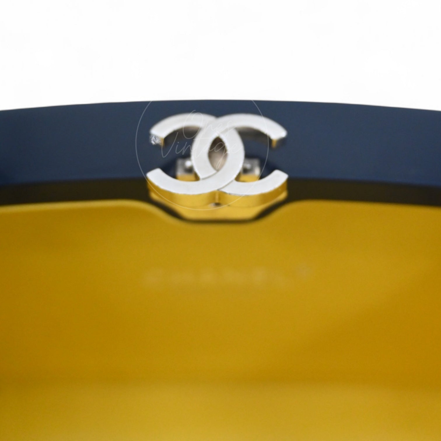 Chanel 5x5=Chanel Plexiglass Evening In The Street Clutch Box Bag GHW Navy Yellow Series 20