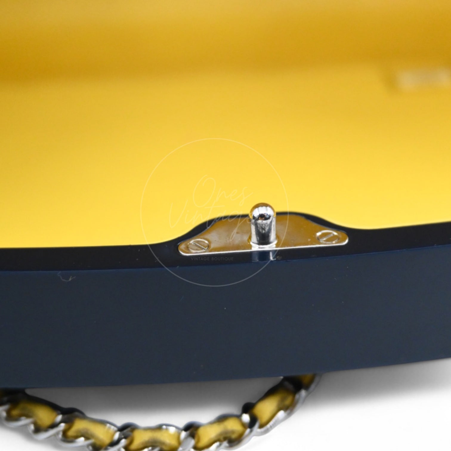 Chanel 5x5=Chanel Plexiglass Evening In The Street Clutch Box Bag GHW Navy Yellow Series 20