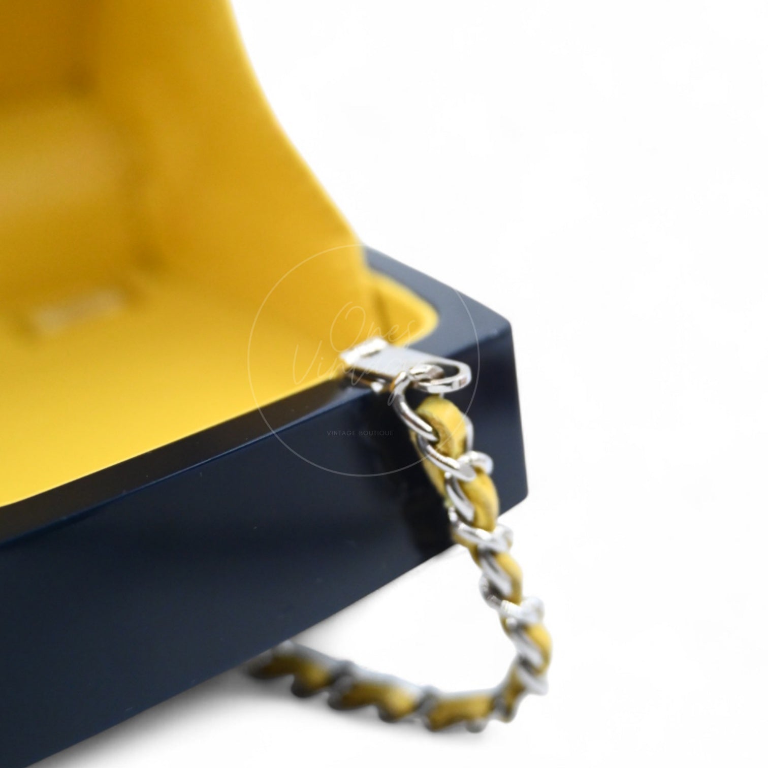 Chanel 5x5=Chanel Plexiglass Evening In The Street Clutch Box Bag GHW Navy Yellow Series 20