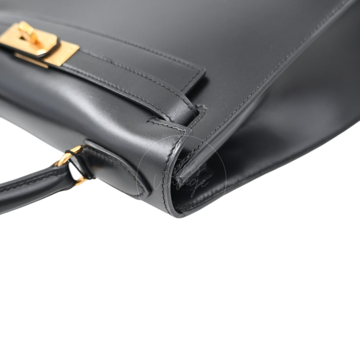Hermes Kelly 28 Box Leather Handbag GHW Black Circle R
