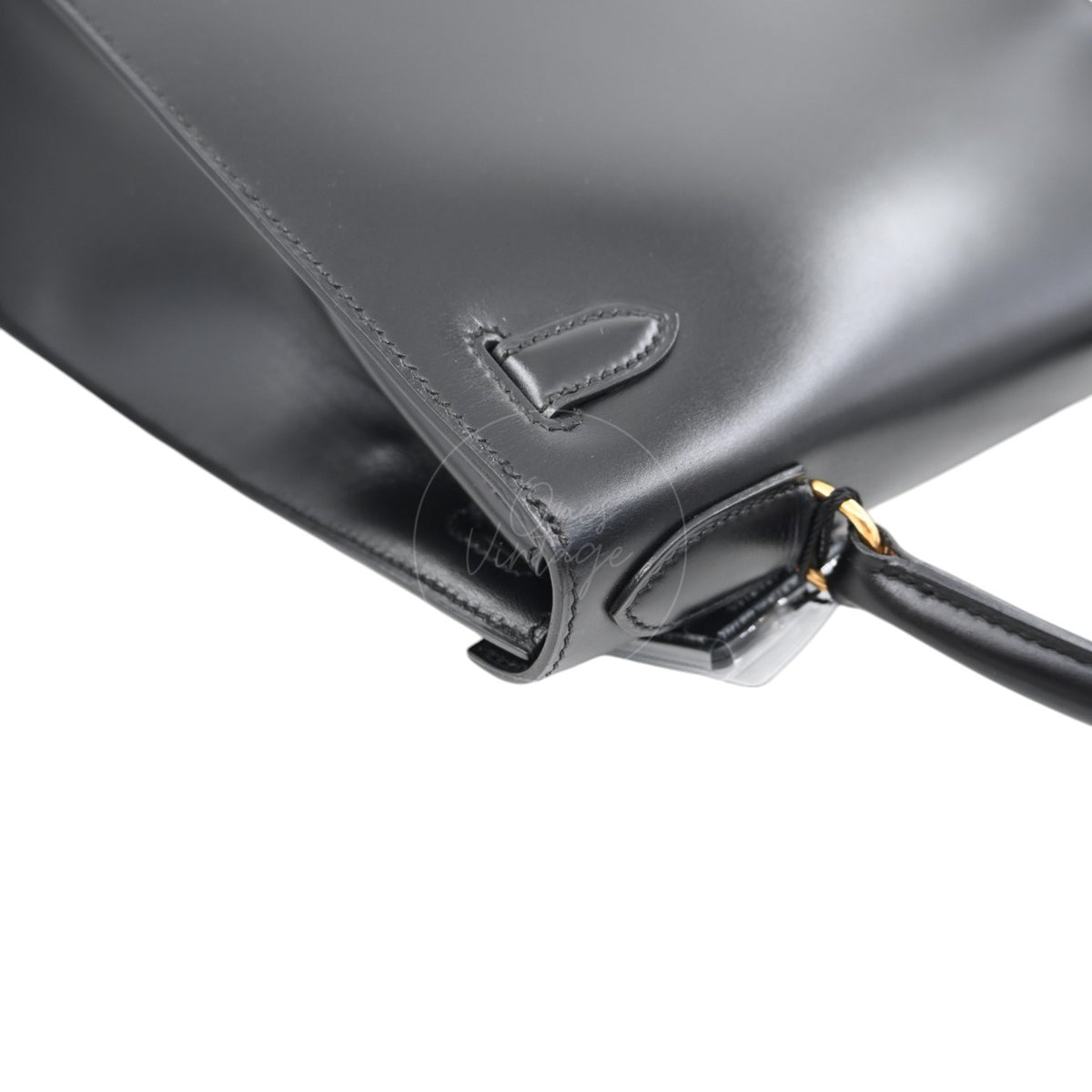 Hermes Kelly 28 Box Leather Handbag GHW Black Circle R
