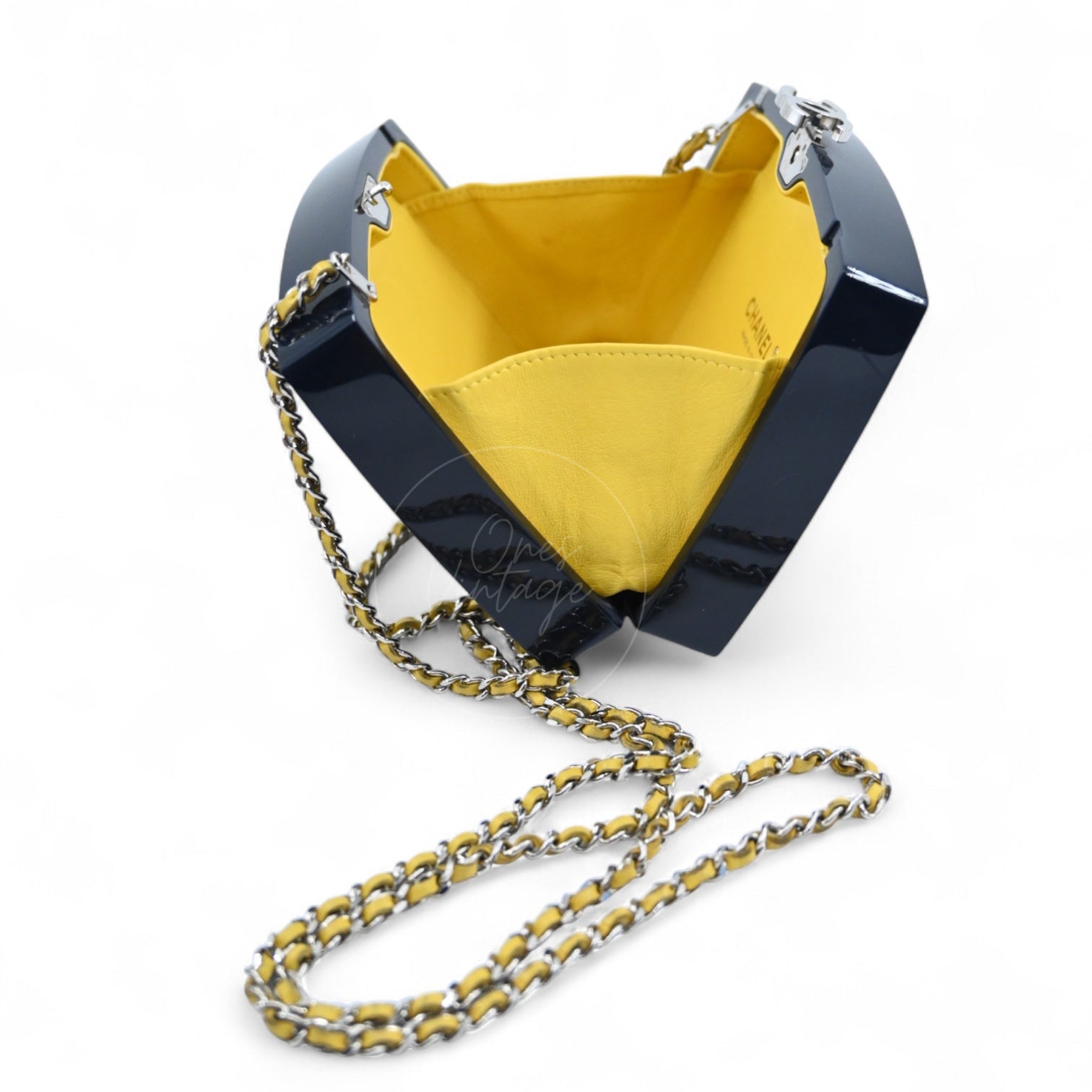Chanel 5x5=Chanel Plexiglass Evening In The Street Clutch Box Bag GHW Navy Yellow Series 20