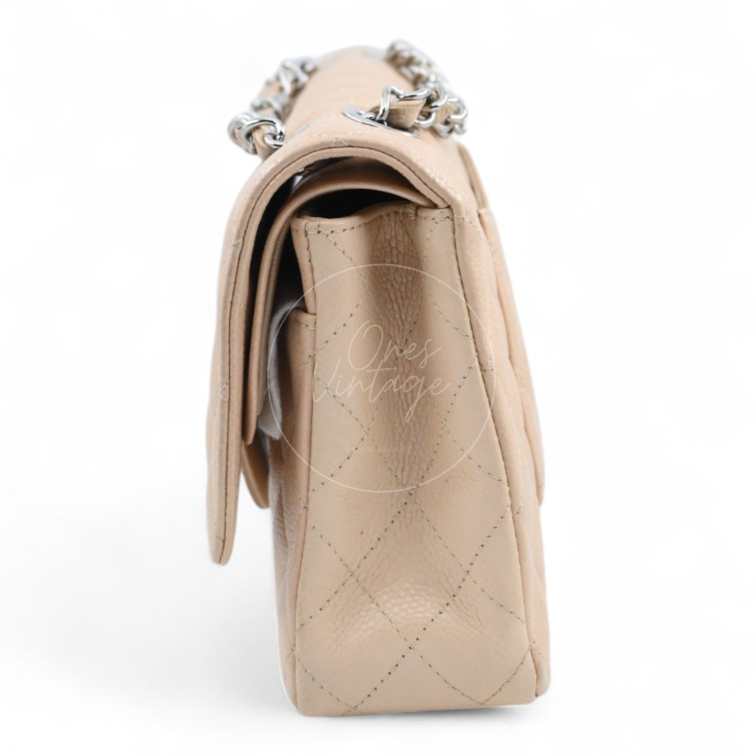 Chanel Classic Double Flap CF25 Caviar Bag PHW Beige Series 13