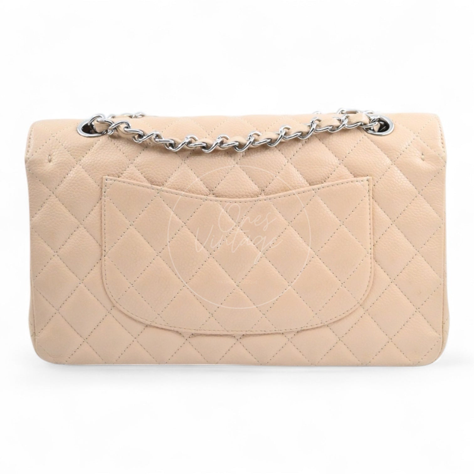 Chanel Classic Double Flap CF25 Caviar Bag PHW Beige Series 13