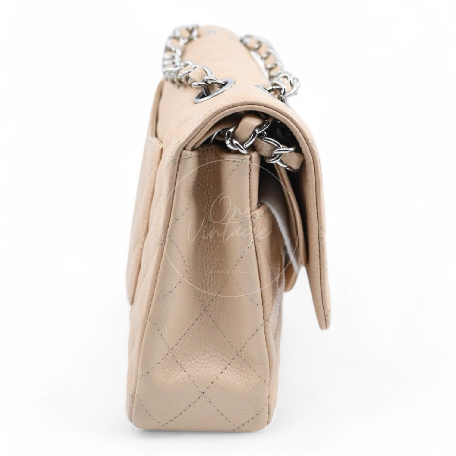 Chanel Classic Double Flap CF25 Caviar Bag PHW Beige Series 13