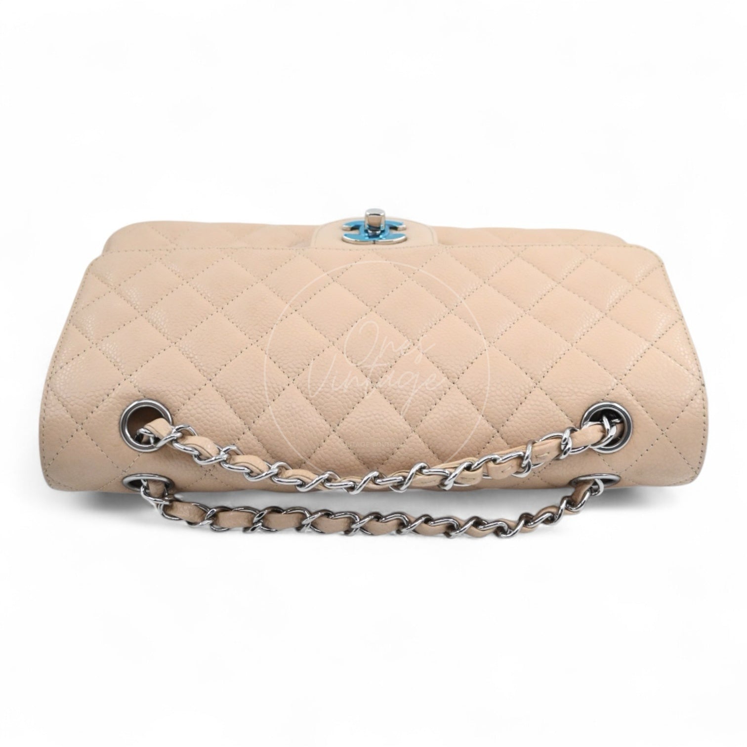 Chanel Classic Double Flap CF25 Caviar Bag PHW Beige Series 13