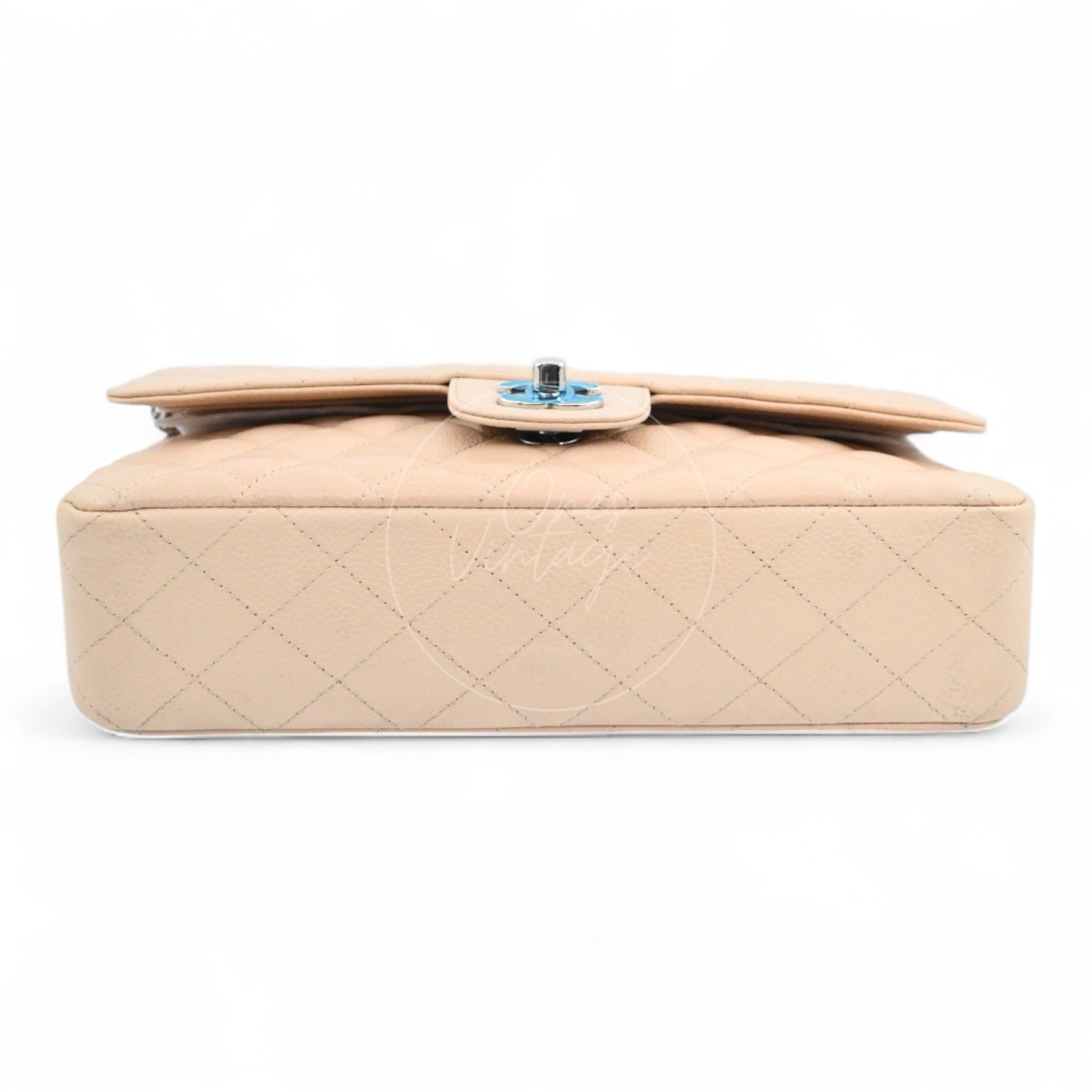 Chanel Classic Double Flap CF25 Caviar Bag PHW Beige Series 13