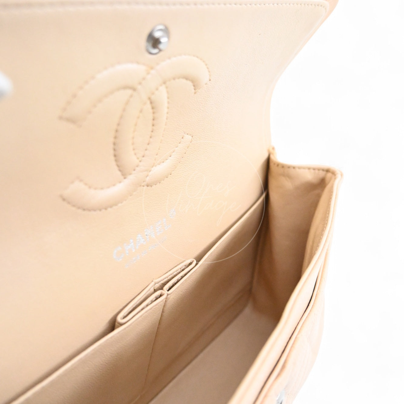 Chanel Classic Double Flap CF25 Caviar Bag PHW Beige Series 13