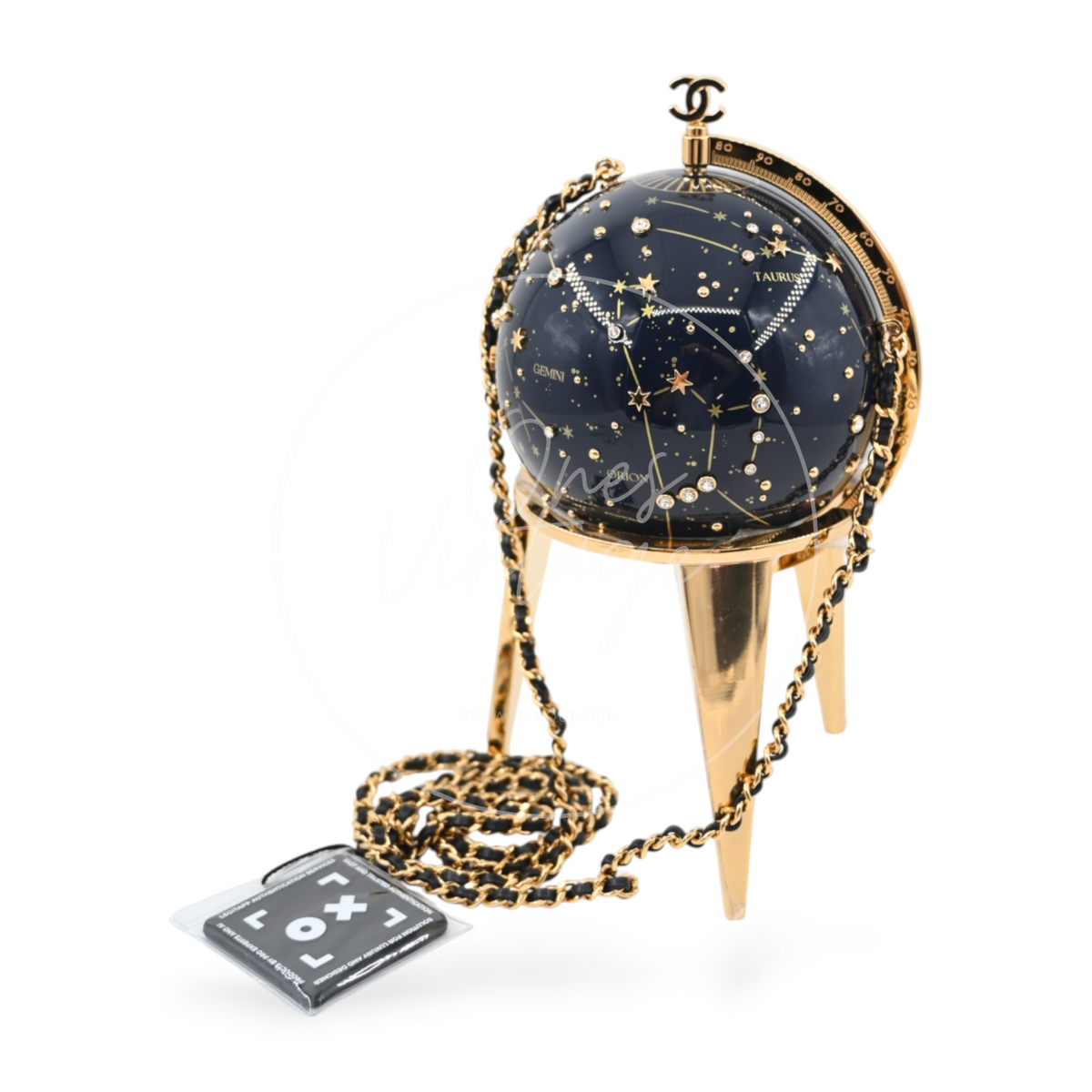 Chanel Constellation Globe Minaudiè Resin Strass GHW Dark Blue Gold Series KX