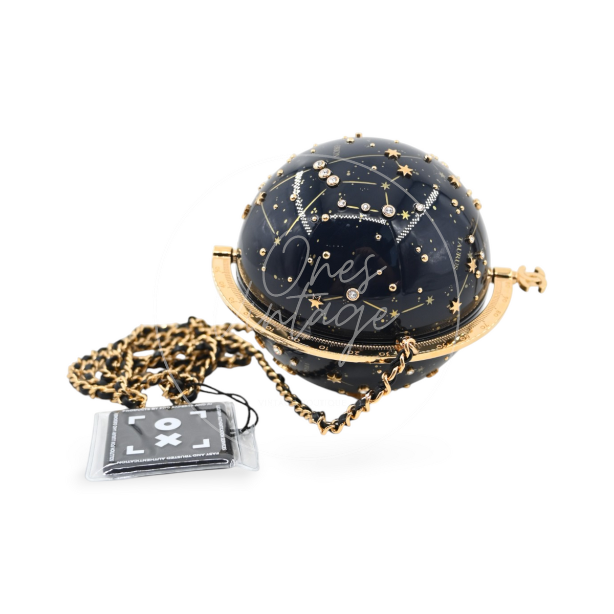 Chanel Constellation Globe Minaudiè Resin Strass GHW Dark Blue Gold Series KX