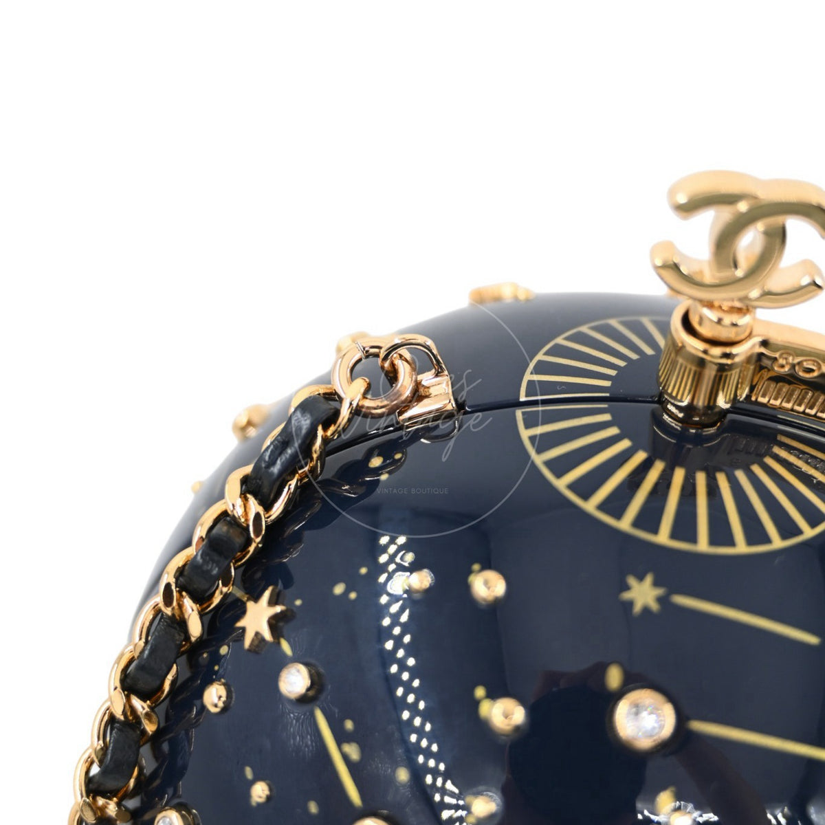 Chanel Constellation Globe Minaudiè Resin Strass GHW Dark Blue Gold Series KX