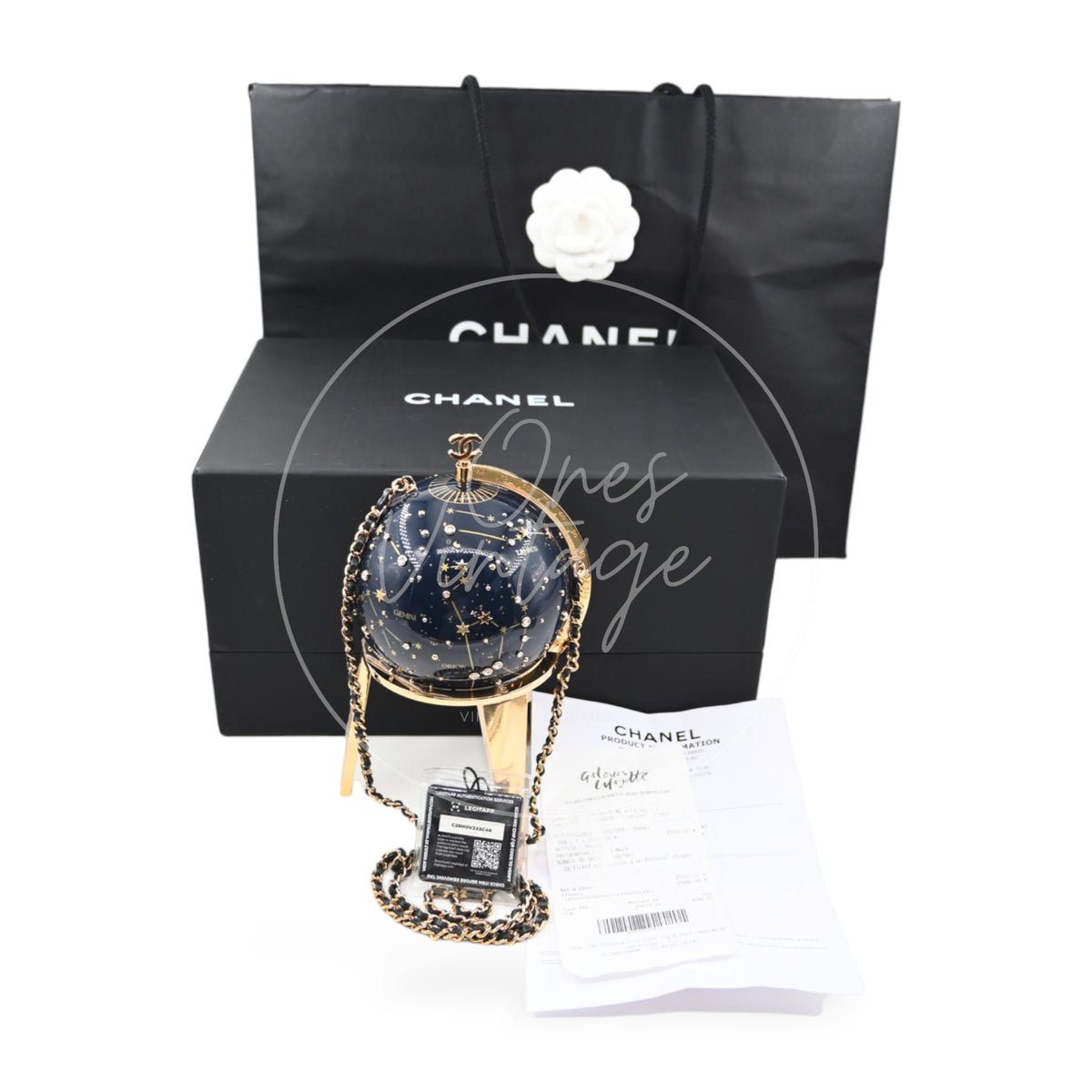 Chanel Constellation Globe Minaudiè Resin Strass GHW Dark Blue Gold Series KX
