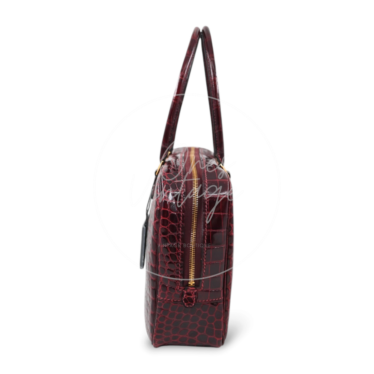 Hermès 28 Plume Elan Burgundy Crocodile Handbag GHW Square F