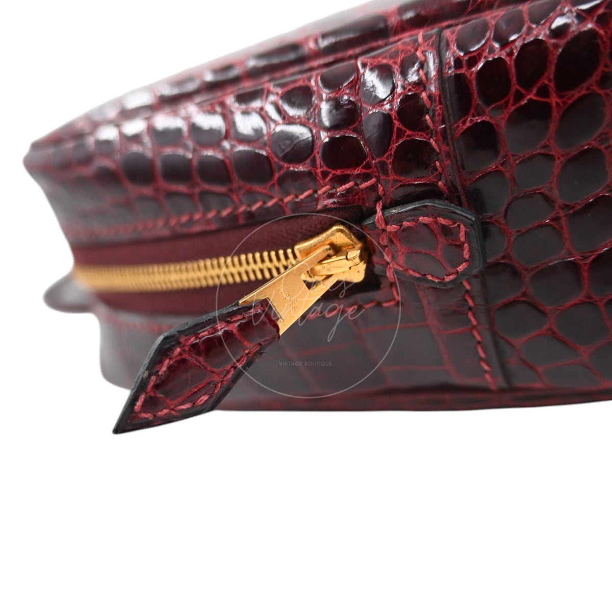 Hermès 28 Plume Elan Burgundy Crocodile Handbag GHW Square F