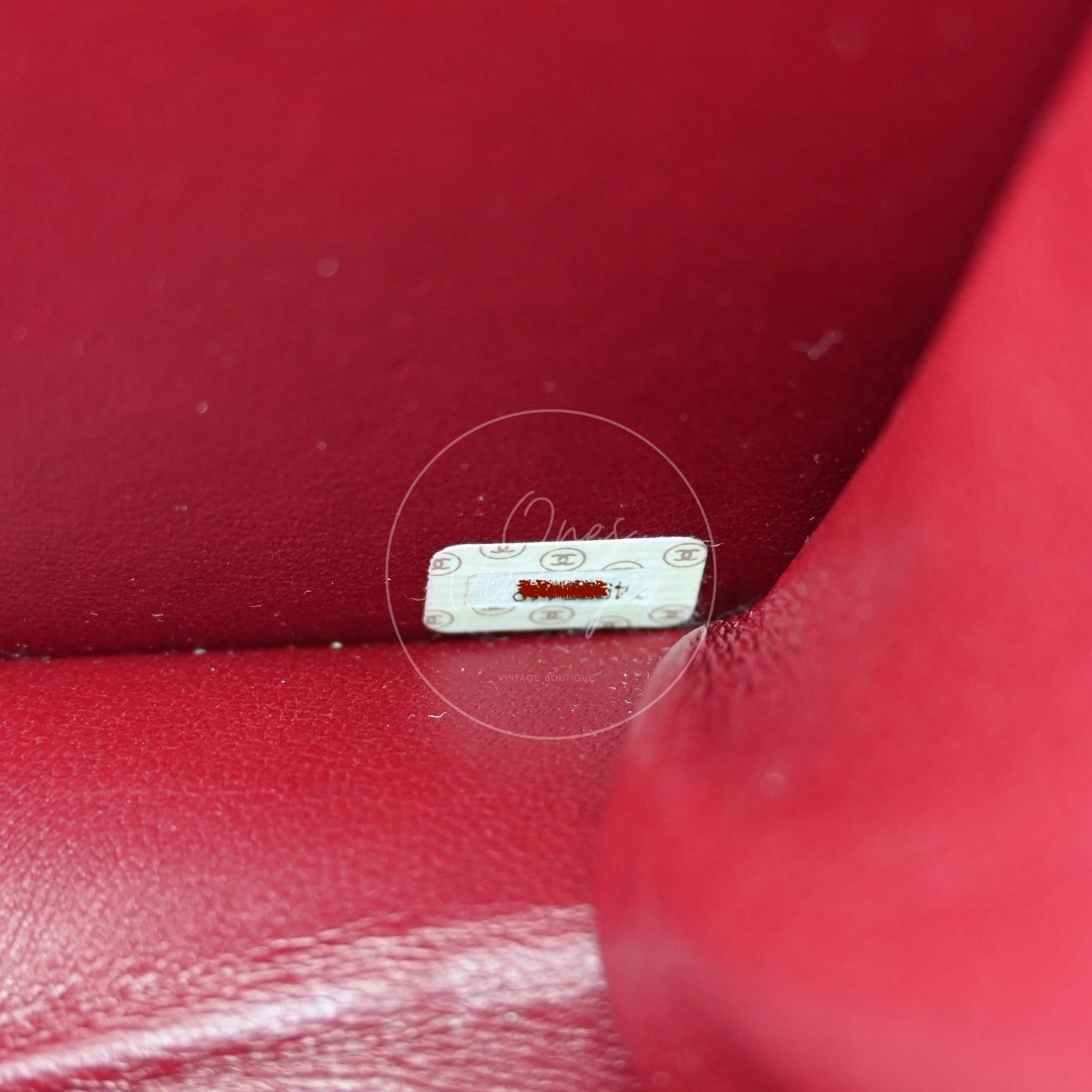 Chanel vintage serial number hologram sticker inside the burgundy leather lining