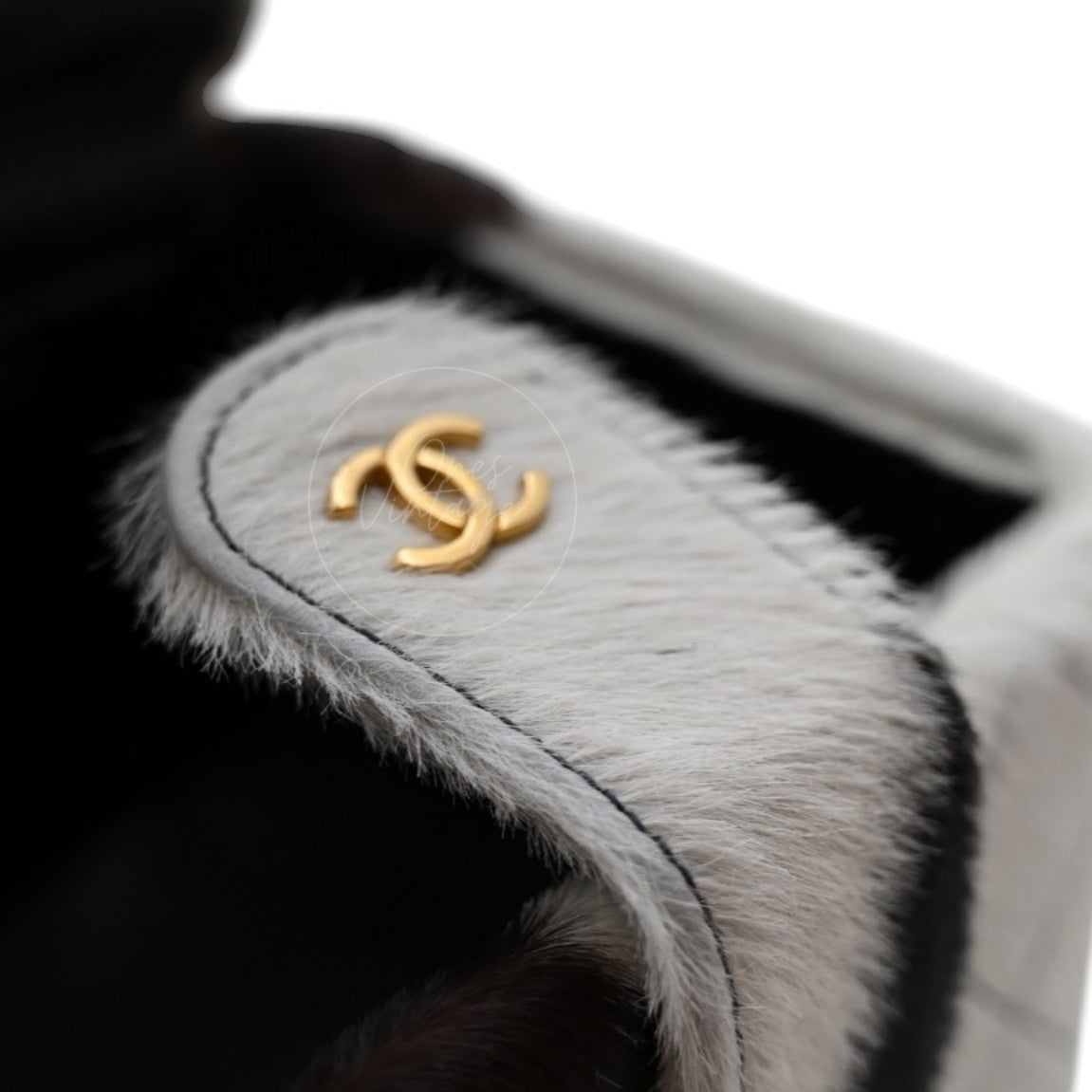 Chanel Square Vanity Box Brown and White Cow Print Pony Hair Antique Ghw Series 3