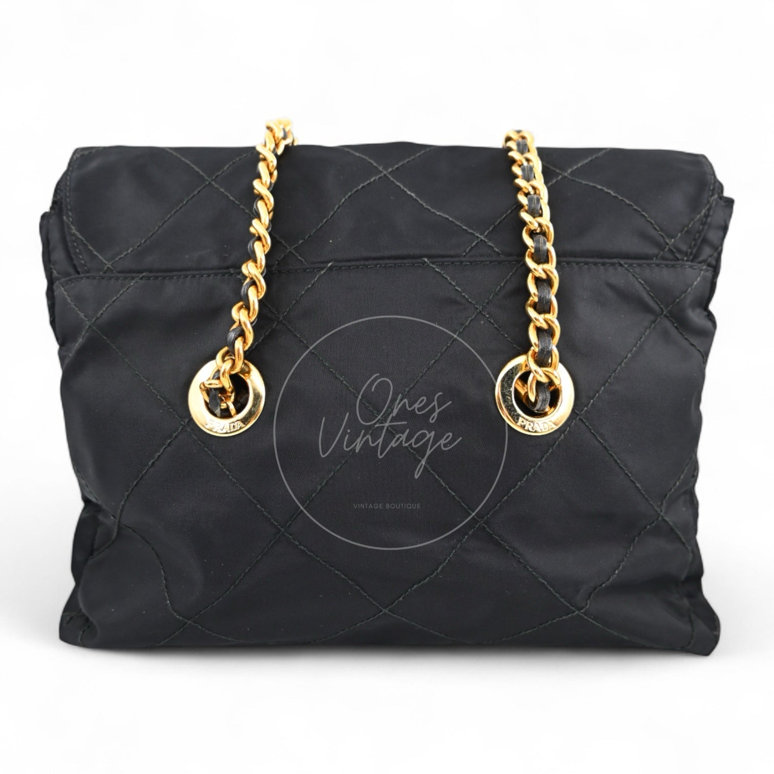 Prada 1BD630 Vintage Nylon Shoulder Tote Bag GHW Black