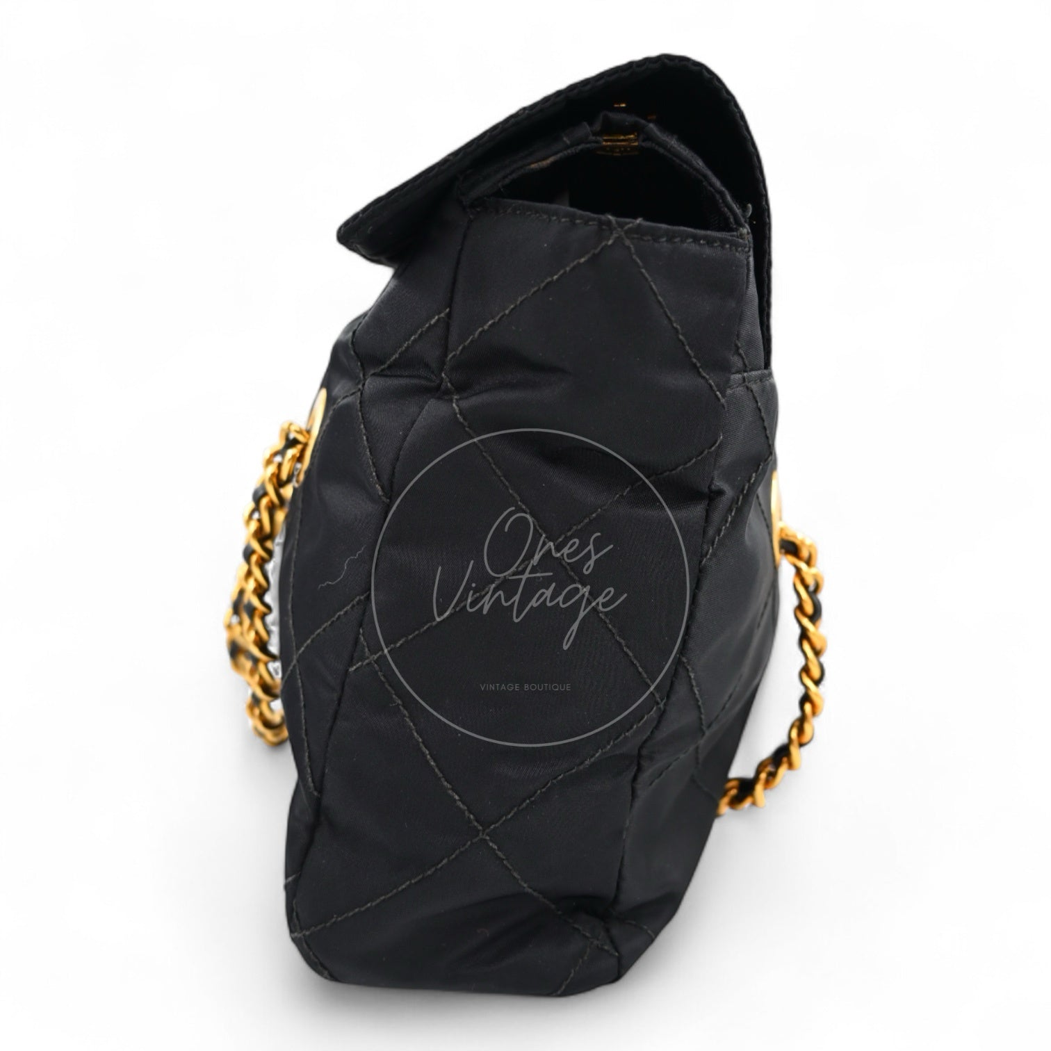 Prada 1BD630 Vintage Nylon Shoulder Tote Bag GHW Black