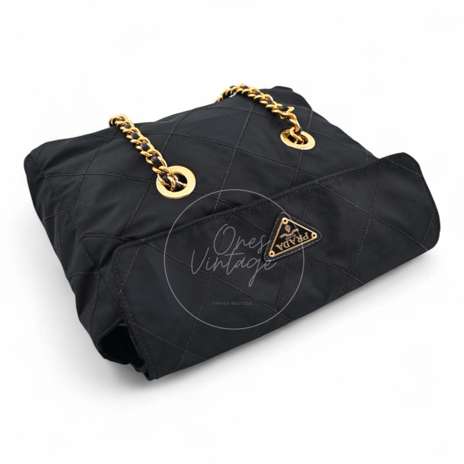 Prada 1BD630 Vintage Nylon Shoulder Tote Bag GHW Black
