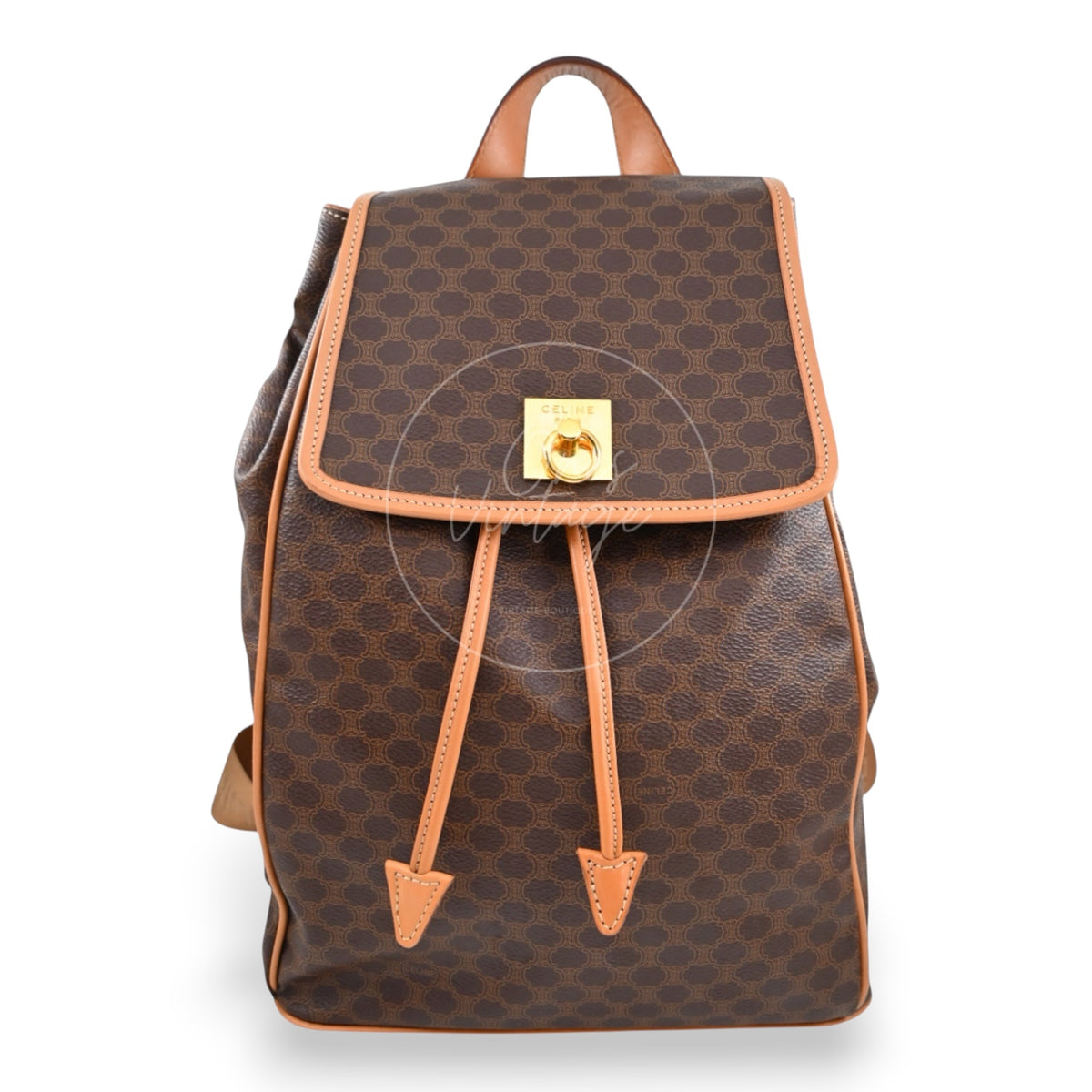 Celine Brown Monogram & Tan Leather Drawstring Backpack Celine sac a dos beige leather backpack - Authentic pre  main image 4