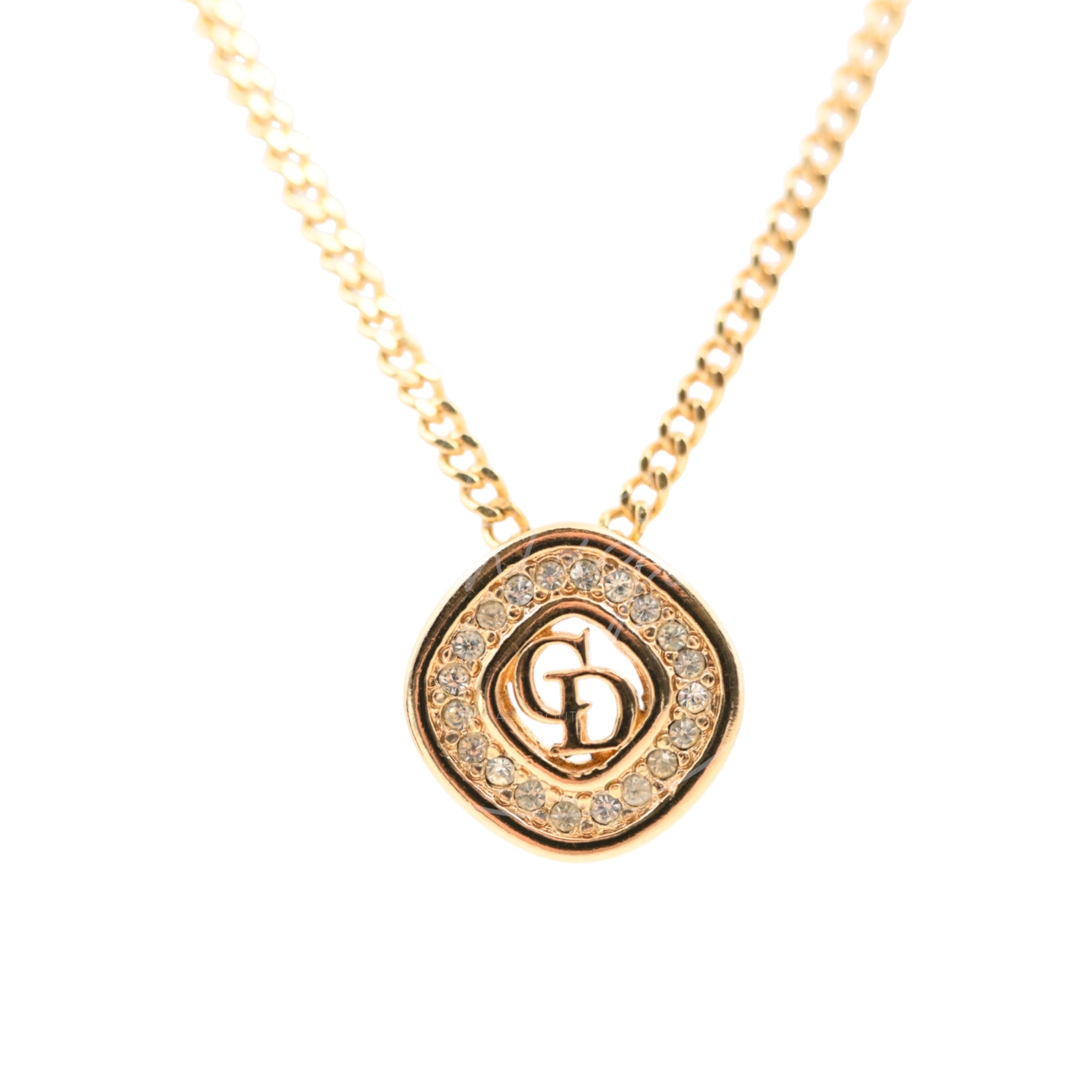 Dior Vintage 80s CD Logo Rhinestone Necklace