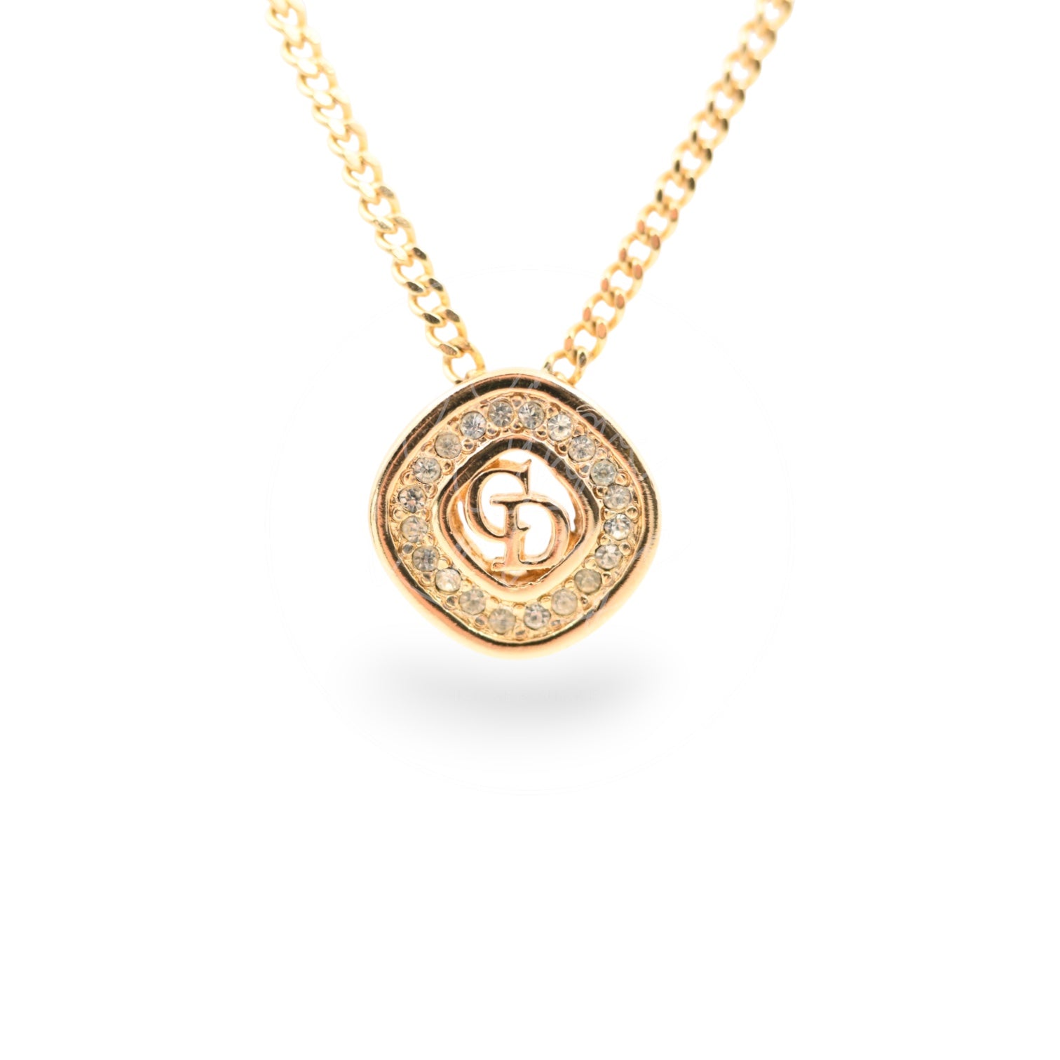 Dior Vintage 80s CD Logo Rhinestone Necklace
