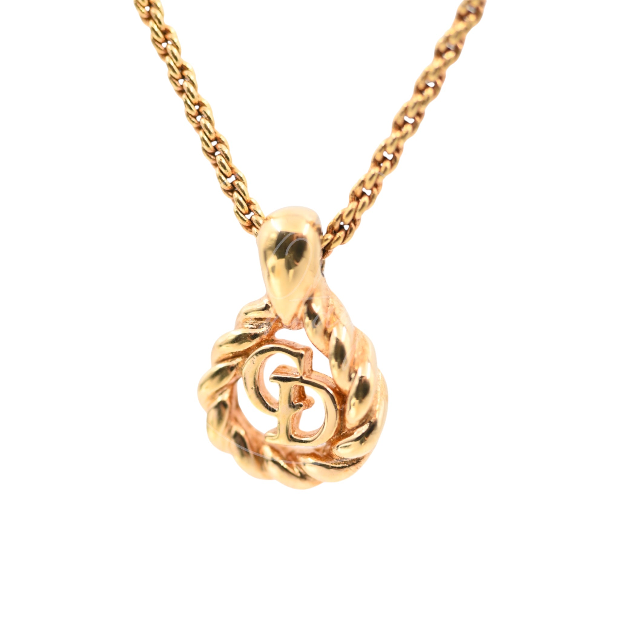 Dior Gold CD Logo Drop Shape Pendent Necklace