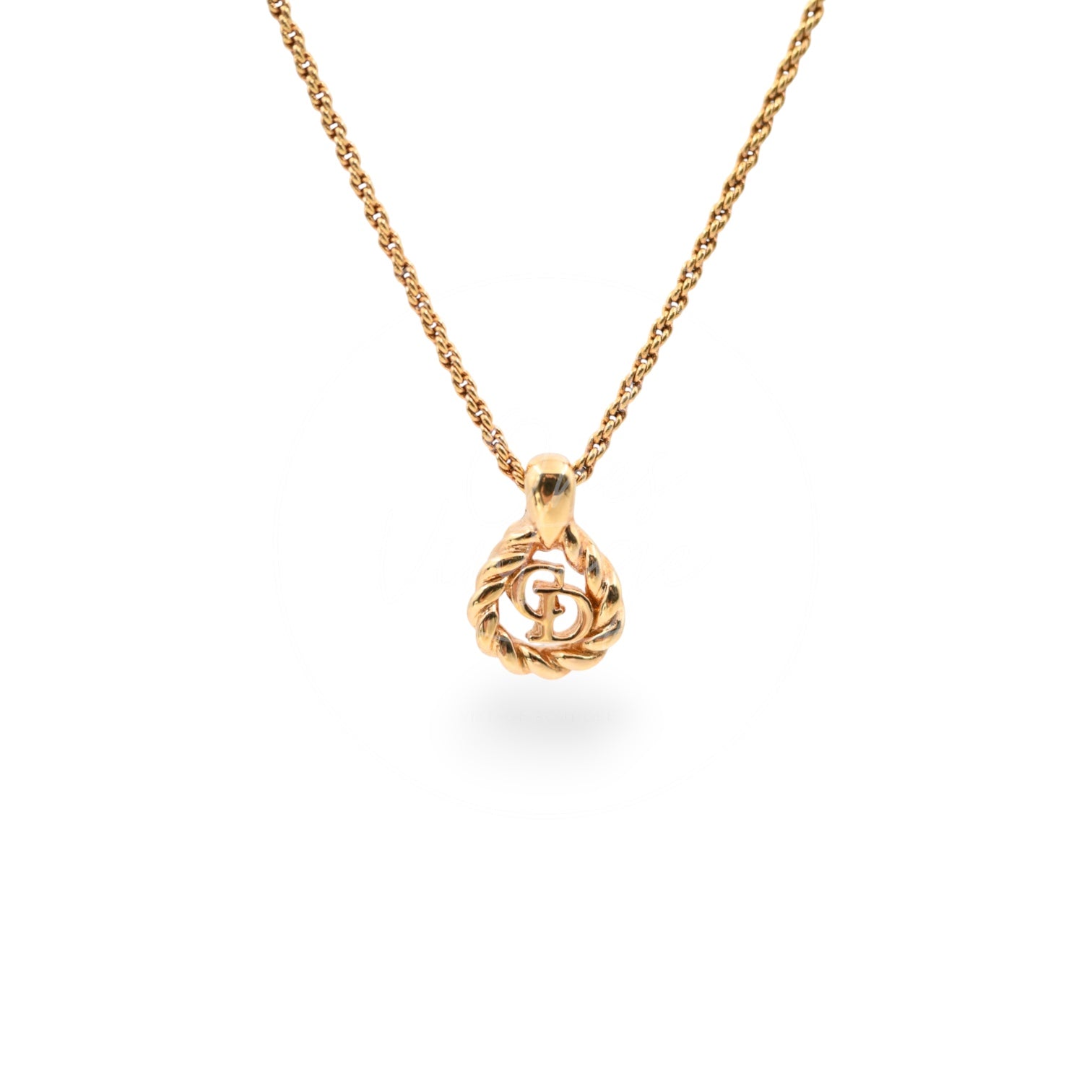 Dior Gold CD Logo Drop Shape Pendent Necklace