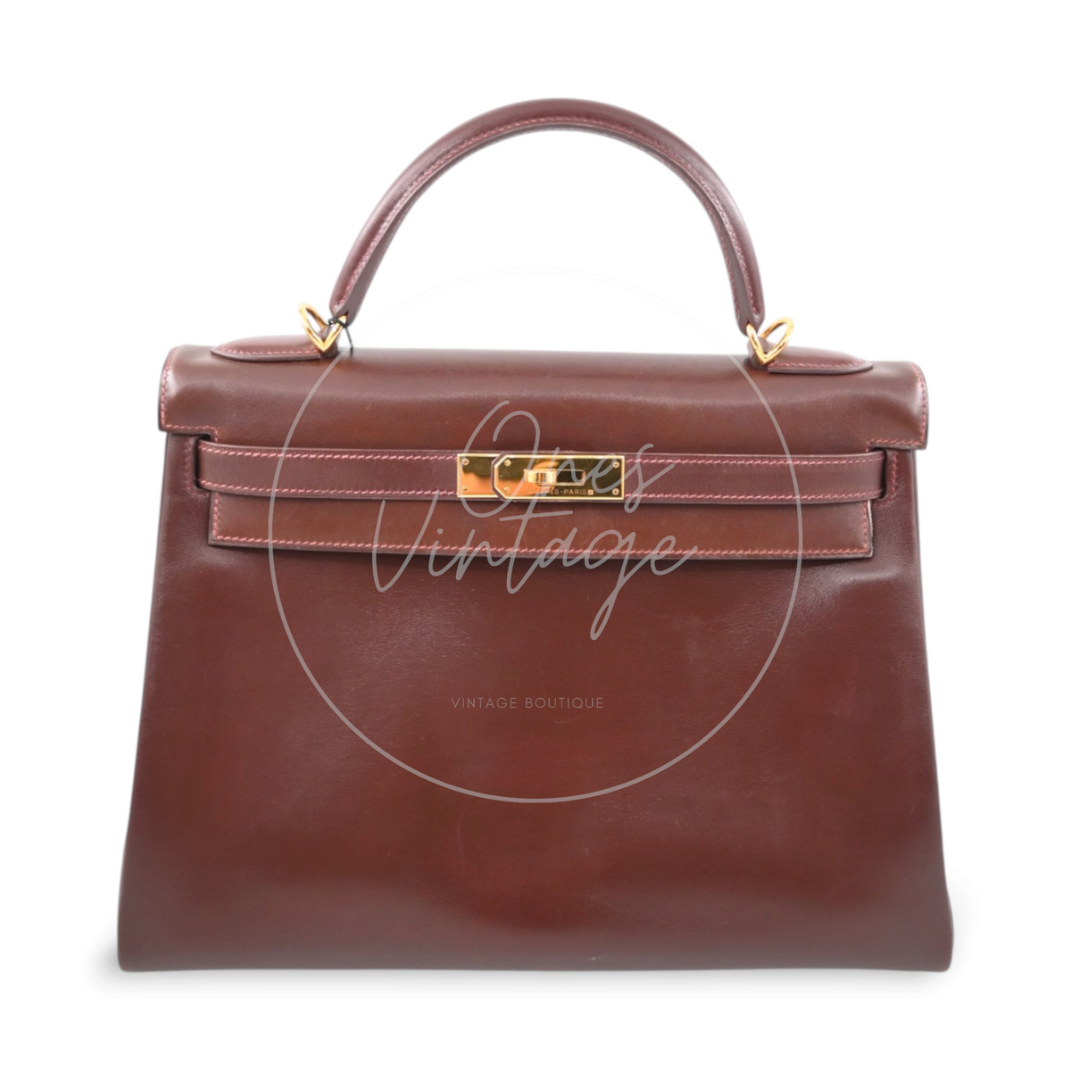 Hermès Kelly 32 Box Calfskin Leather GHW Brown Square E