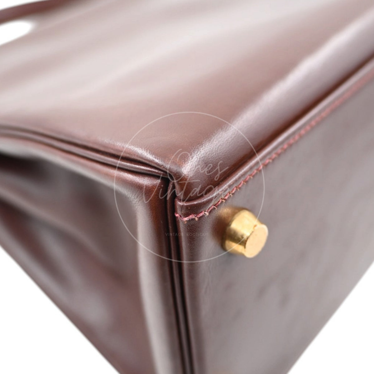 Hermès Kelly 32 Box Calfskin Leather GHW Brown Square E