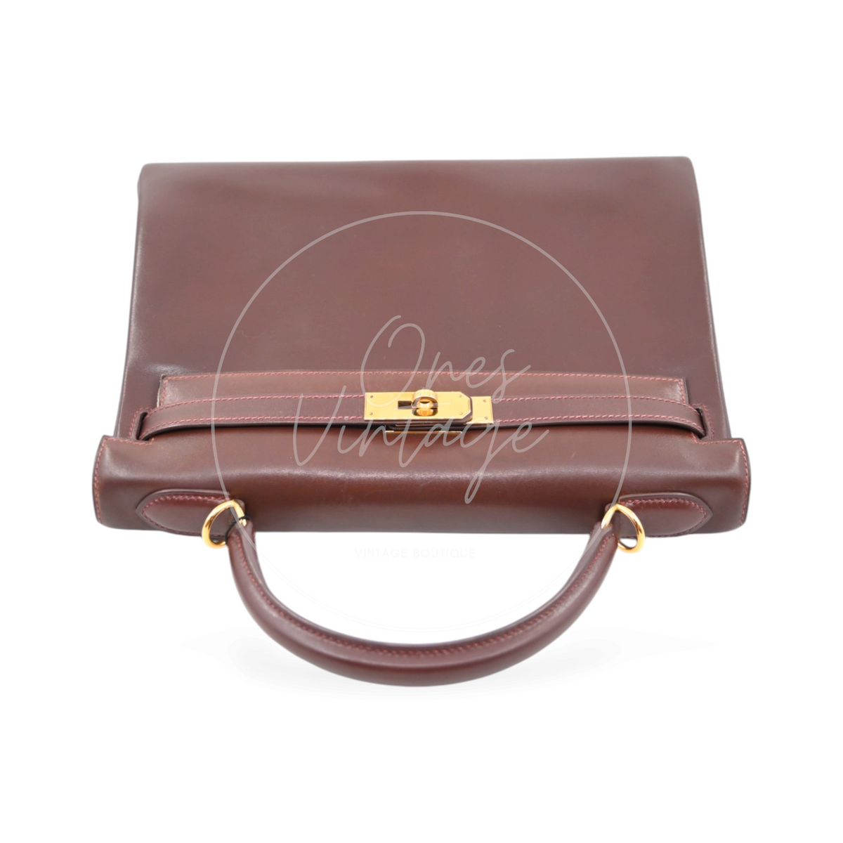 Hermès Kelly 32 Box Calfskin Leather GHW Brown Square E