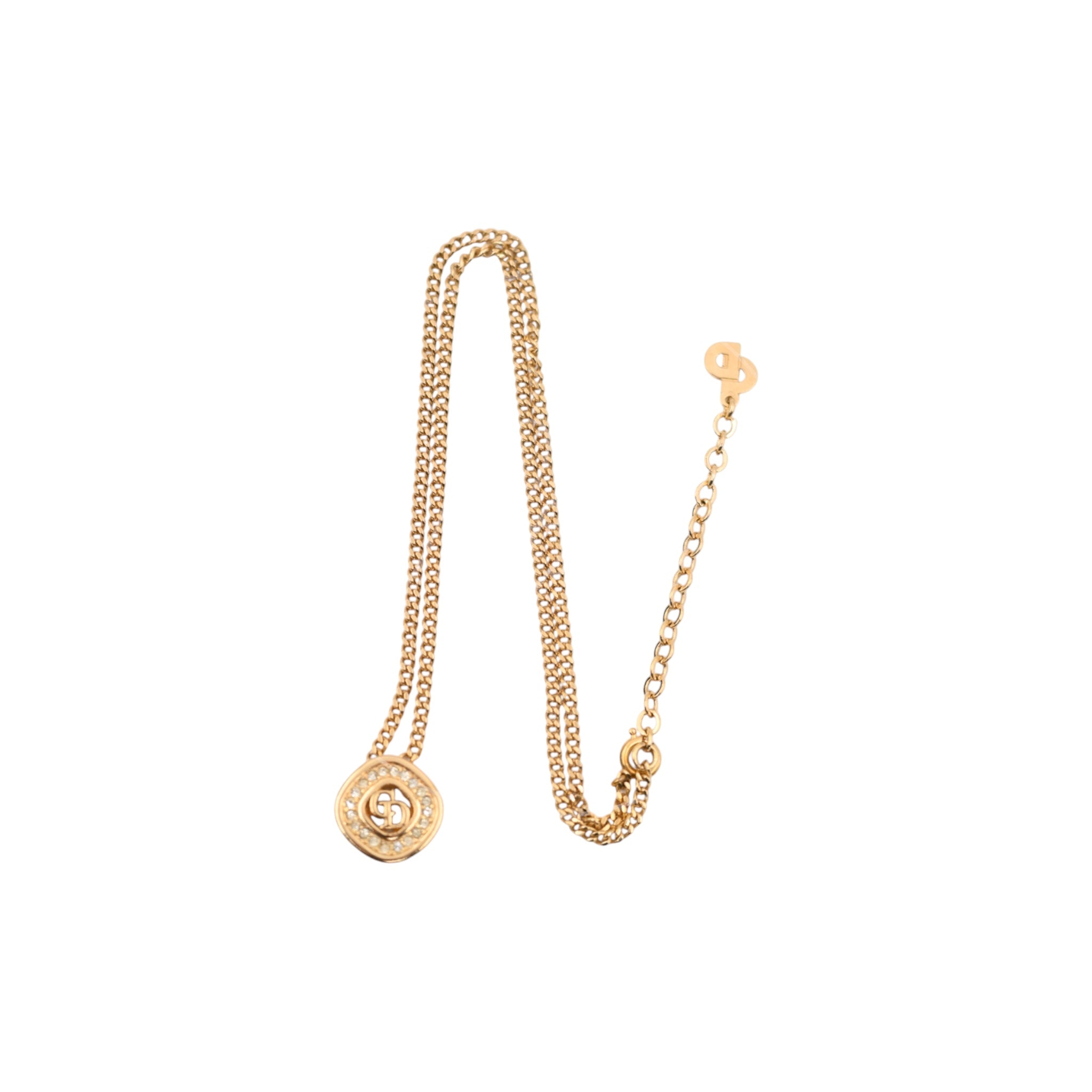 Dior Vintage 80s CD Logo Rhinestone Necklace