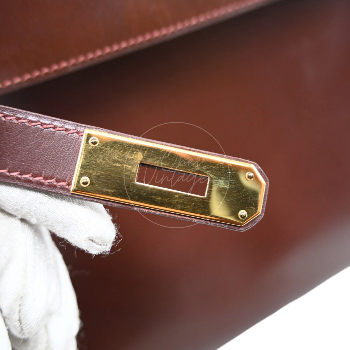 Hermès Kelly 32 Box Calfskin Leather GHW Brown Square E