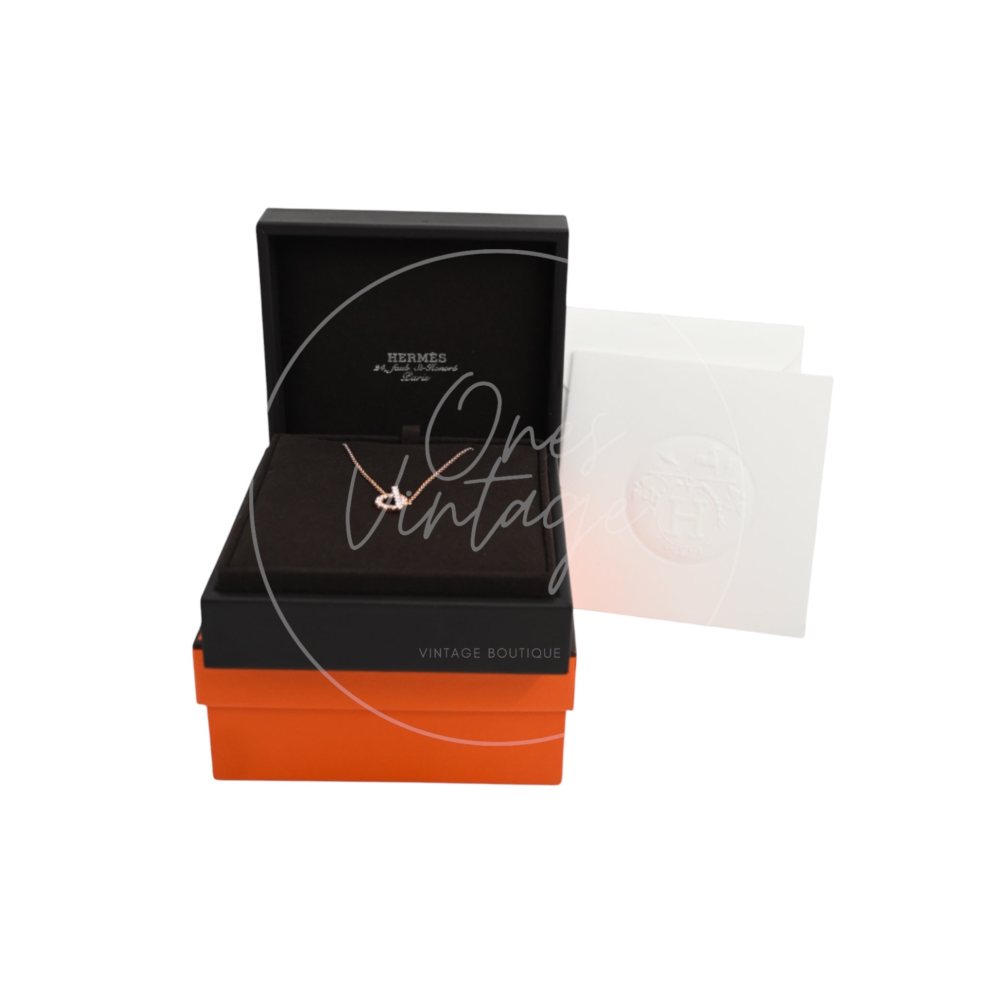 Hermes K18 Pink Gold With Diamond Finesse Necklace