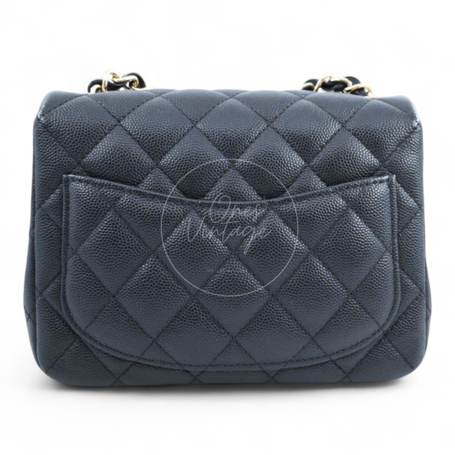 Chanel Black Caviar Mini Square Classic Flap Bag GHW Black Series 26