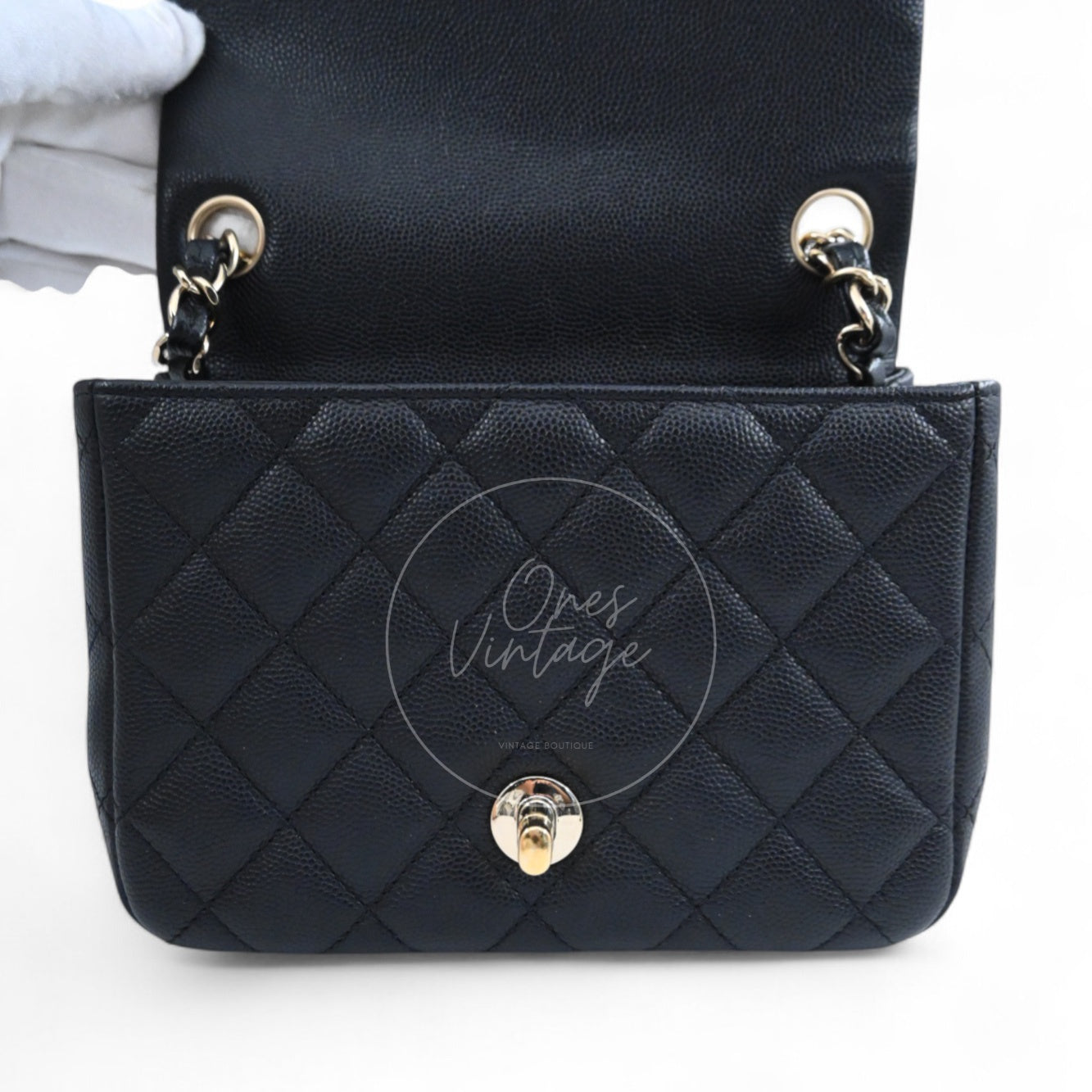 Chanel Black Caviar Mini Square Classic Flap Bag GHW Black Series 26