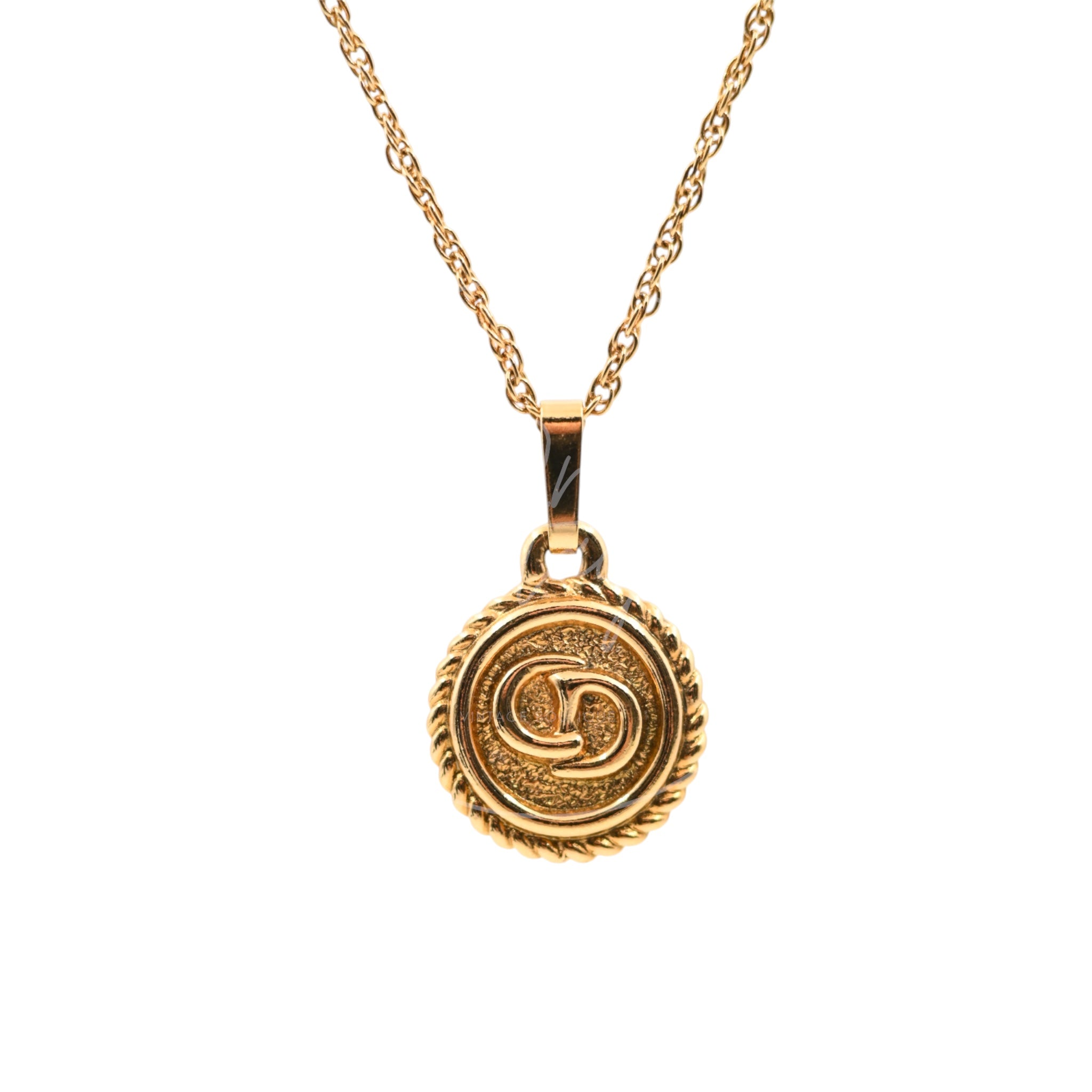 Dior Vintage Circle CD Logo Gold Necklace