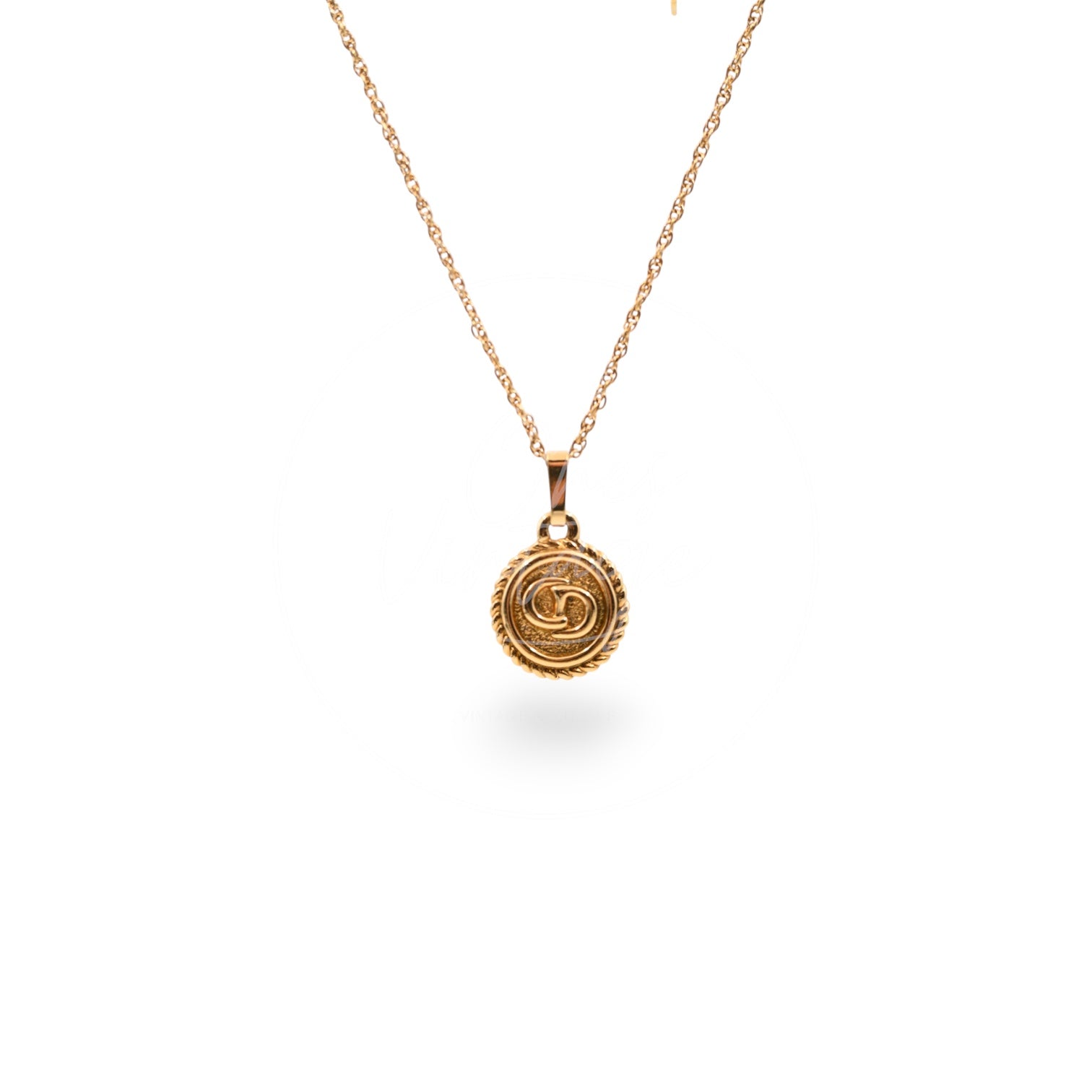 Dior Vintage Circle CD Logo Gold Necklace