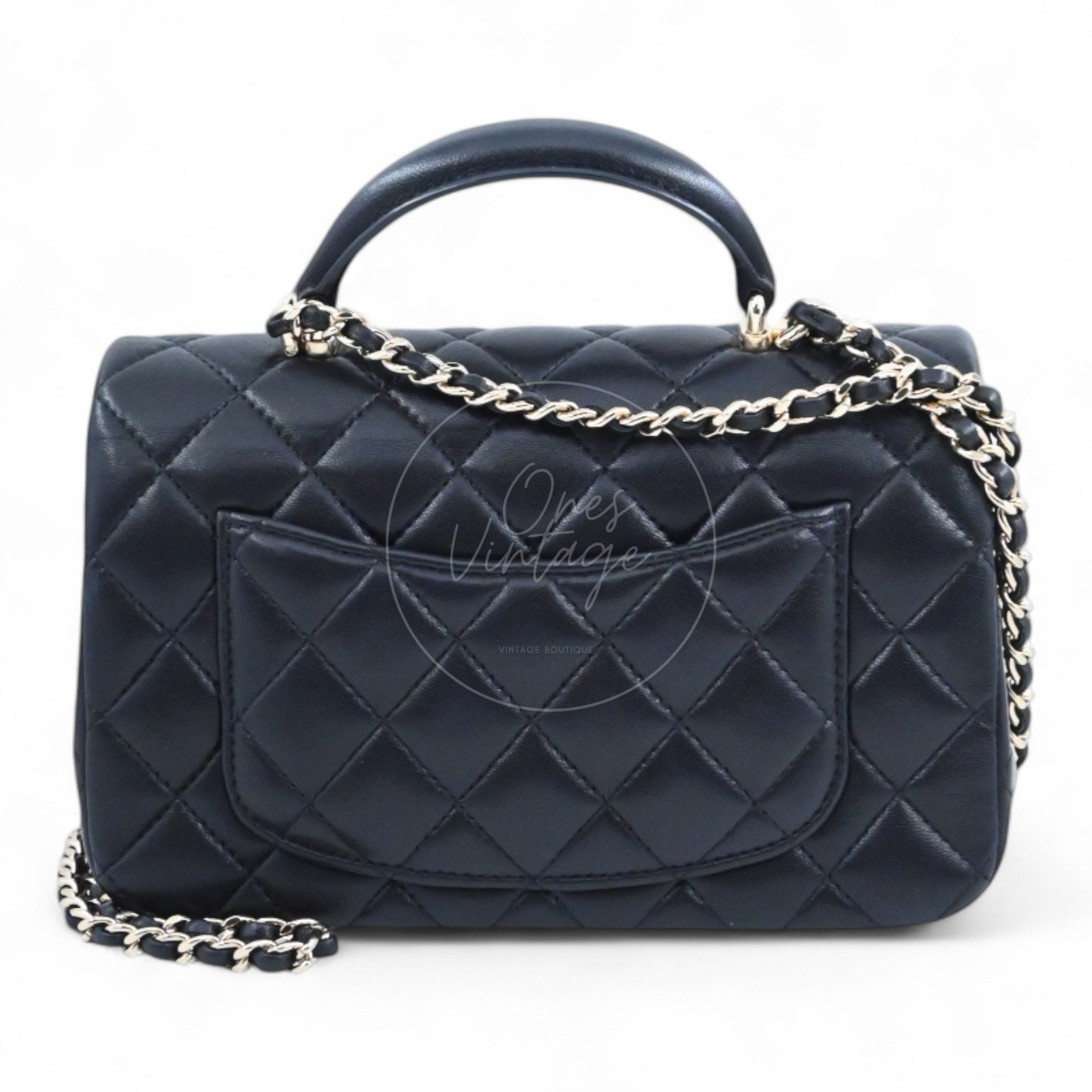 Chanel Lambskin Mini Rectangular Flap Bag With Top Handle GHW Black GH Series