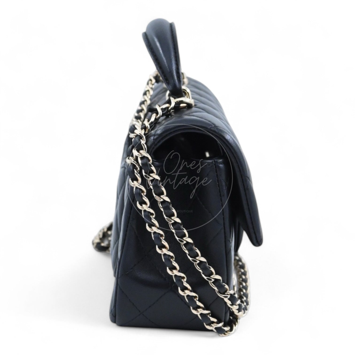 Chanel Lambskin Mini Rectangular Flap Bag With Top Handle GHW Black GH Series