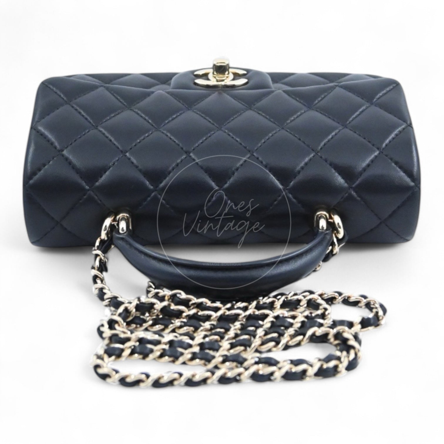 Chanel Lambskin Mini Rectangular Flap Bag With Top Handle GHW Black GH Series