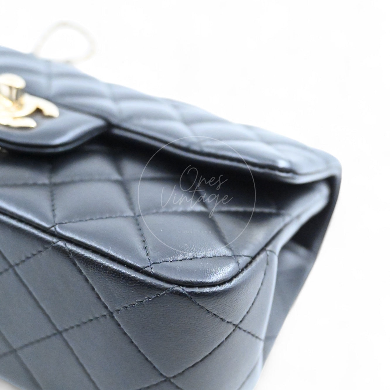 Chanel Lambskin Mini Rectangular Flap Bag With Top Handle GHW Black GH Series