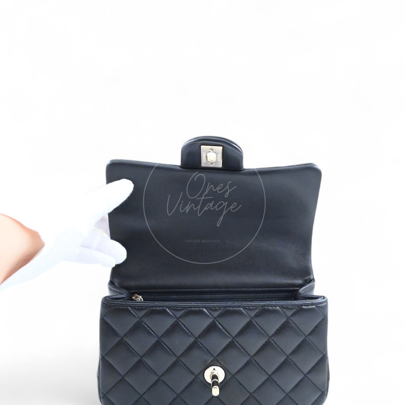 Chanel Lambskin Mini Rectangular Flap Bag With Top Handle GHW Black GH Series