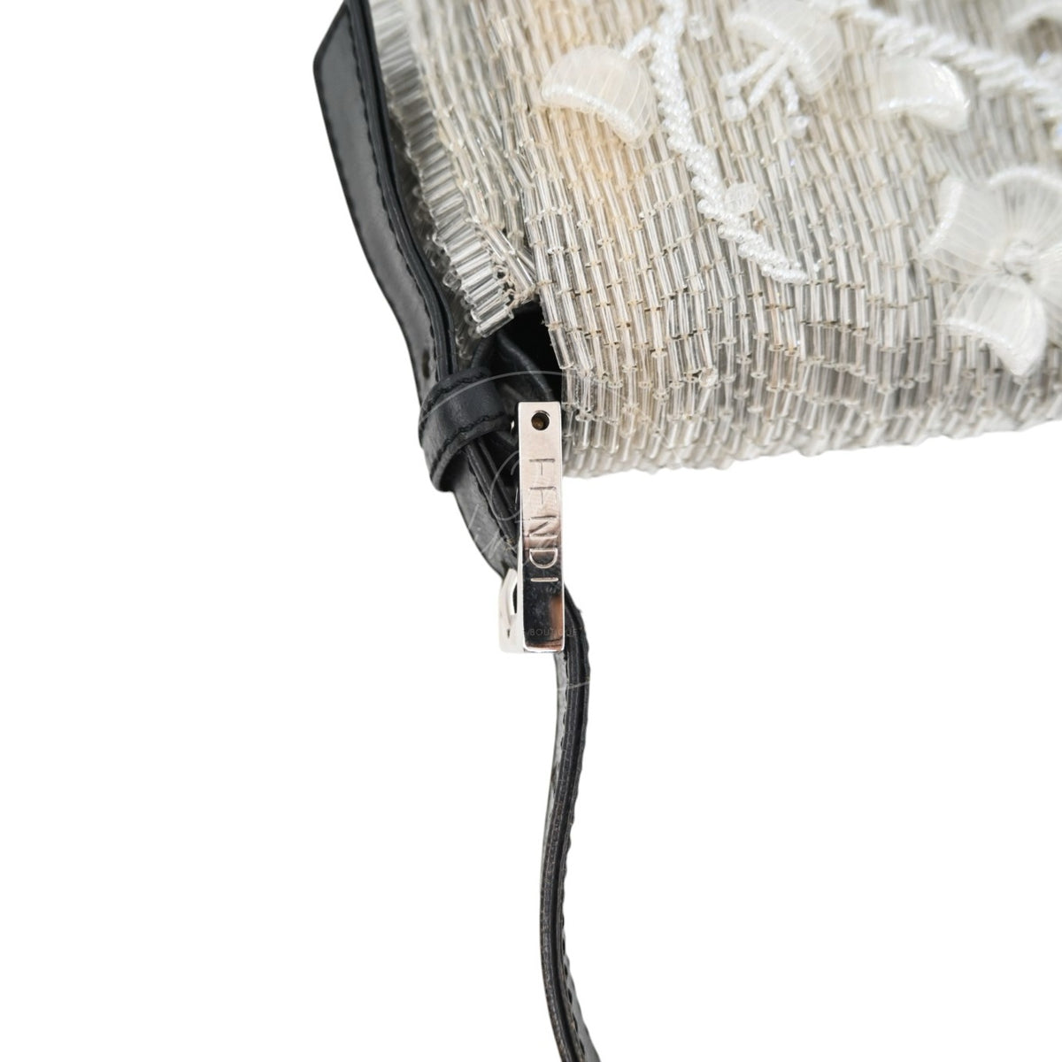 Fendi Floral Sequin Beaded Shoulder Baguette Bag SHW Sliver