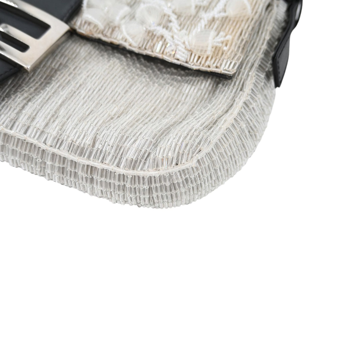 Fendi Floral Sequin Beaded Shoulder Baguette Bag SHW Sliver