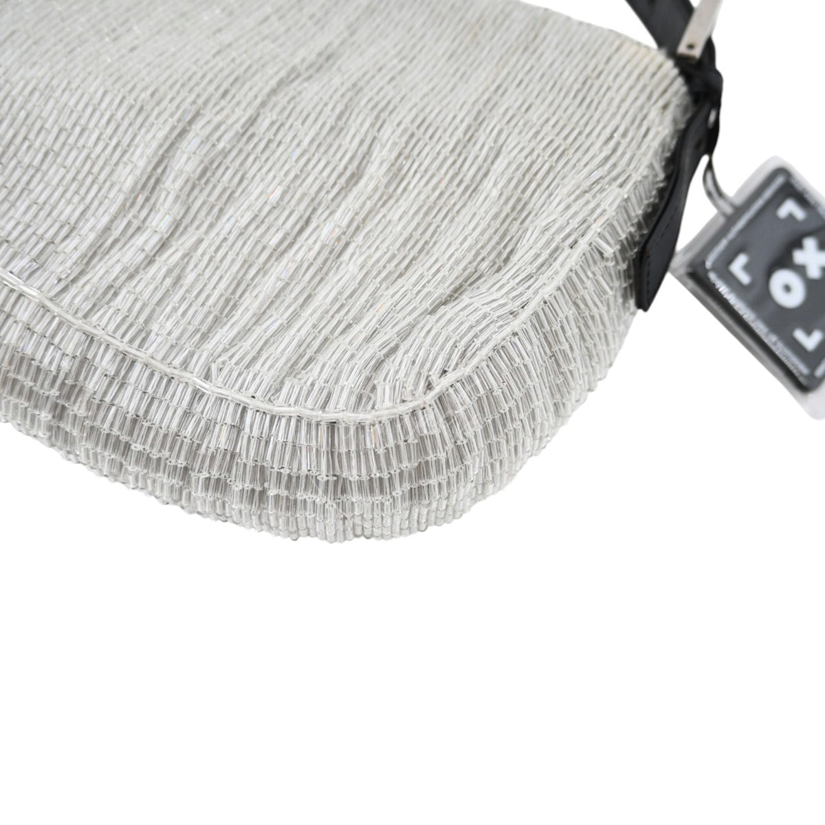 Fendi Floral Sequin Beaded Shoulder Baguette Bag SHW Sliver