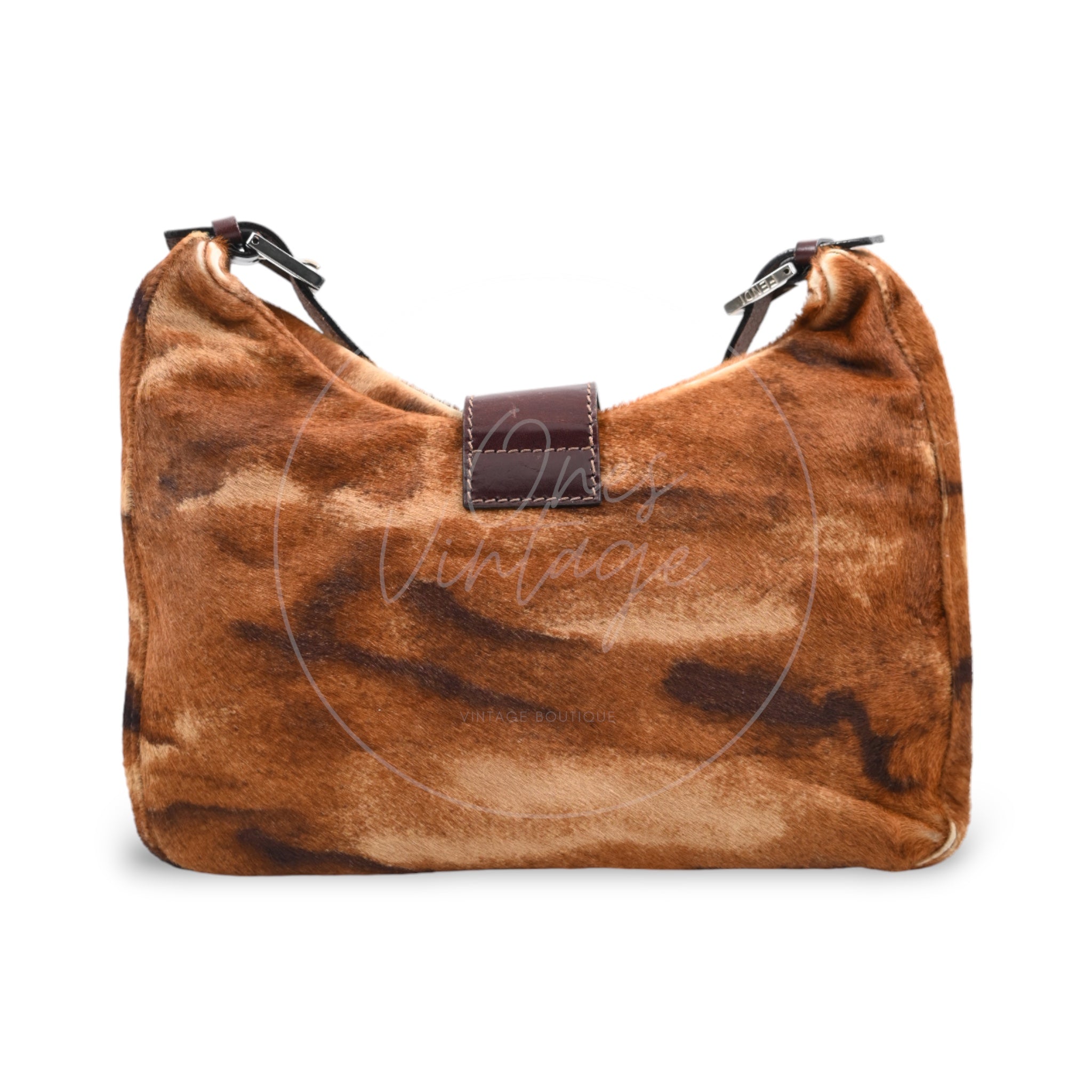 Fendi Brown Pony Hair Shoulder Bag PHW Brown Black
