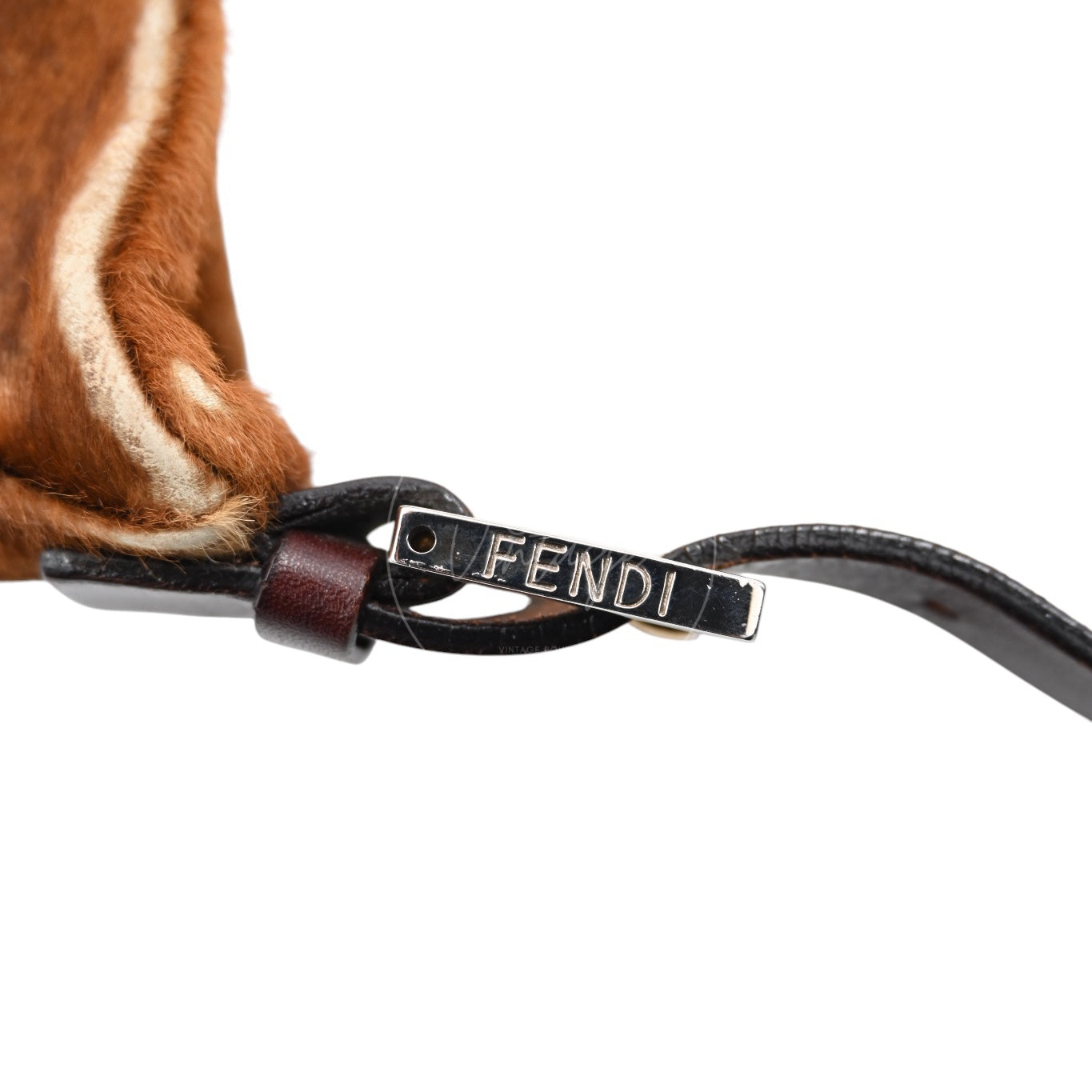 Fendi Brown Pony Hair Shoulder Bag PHW Brown Black