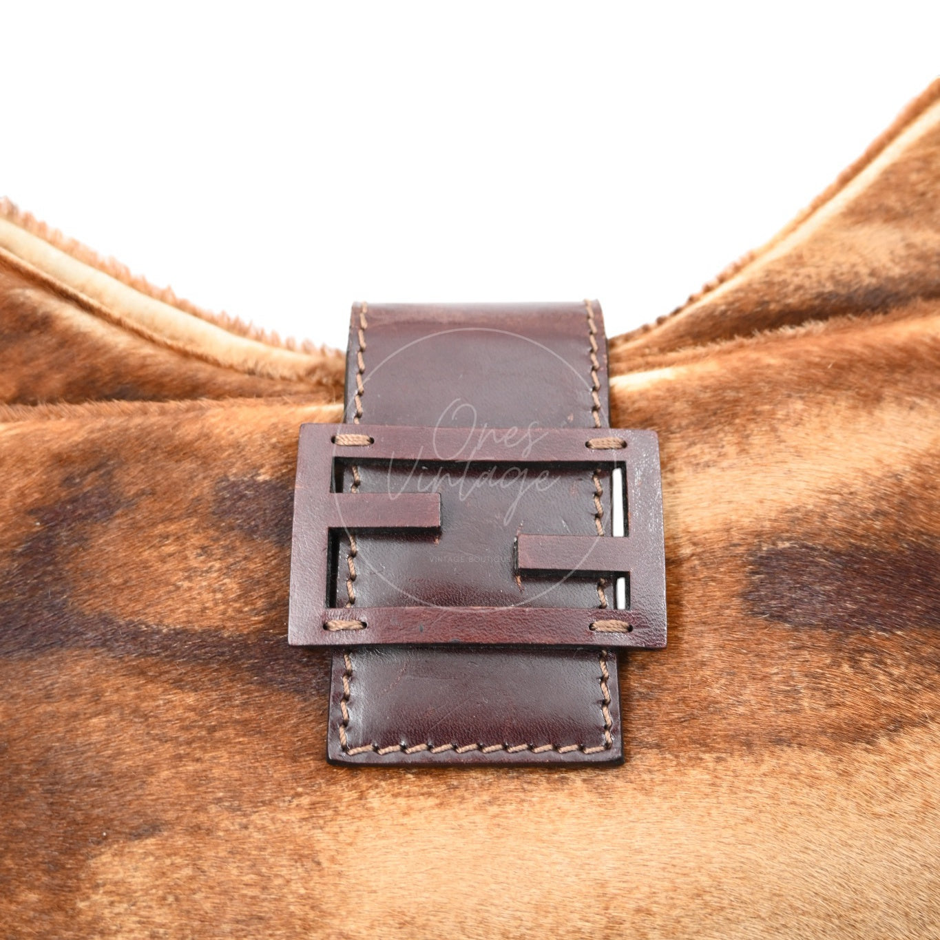 Fendi Brown Pony Hair Shoulder Bag PHW Brown Black